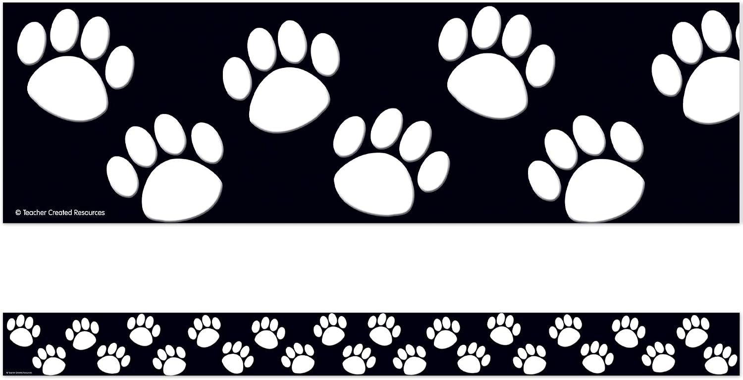 Teacher Created Resources Paw Prints Straight Border Trim, Black/White (4642)