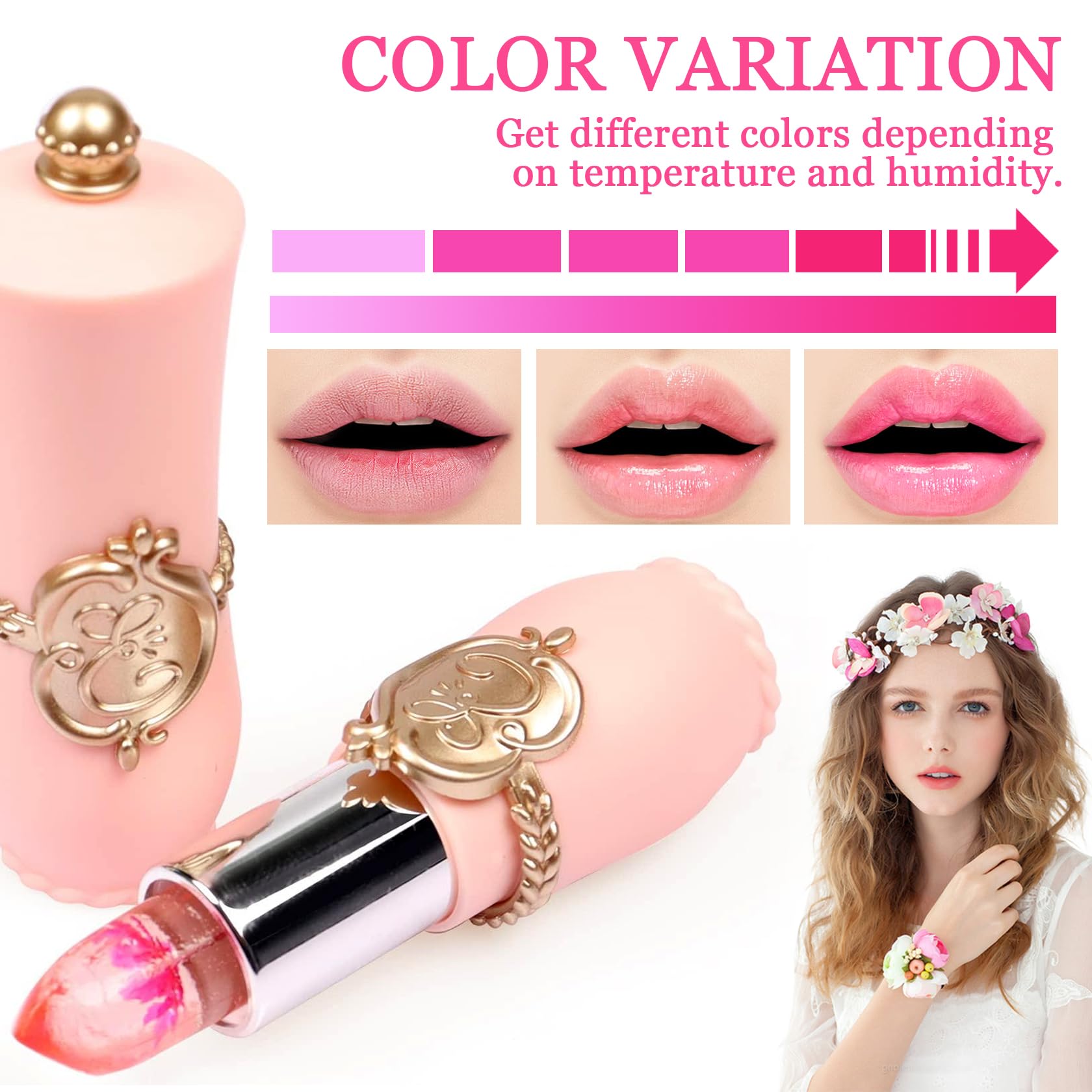 Juego de 6 lápices labiales de gelatina de flores de cristal, juego de brillo de labios hidratante que cambia de color, juego de regalo hidratante de manchas de labios mágico, juego de regalo de 3