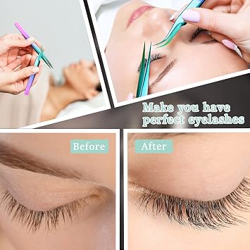 Mudder 6 Pack Eyelash Extension Tweezers Stainless Steel Lashes, Rainbow
