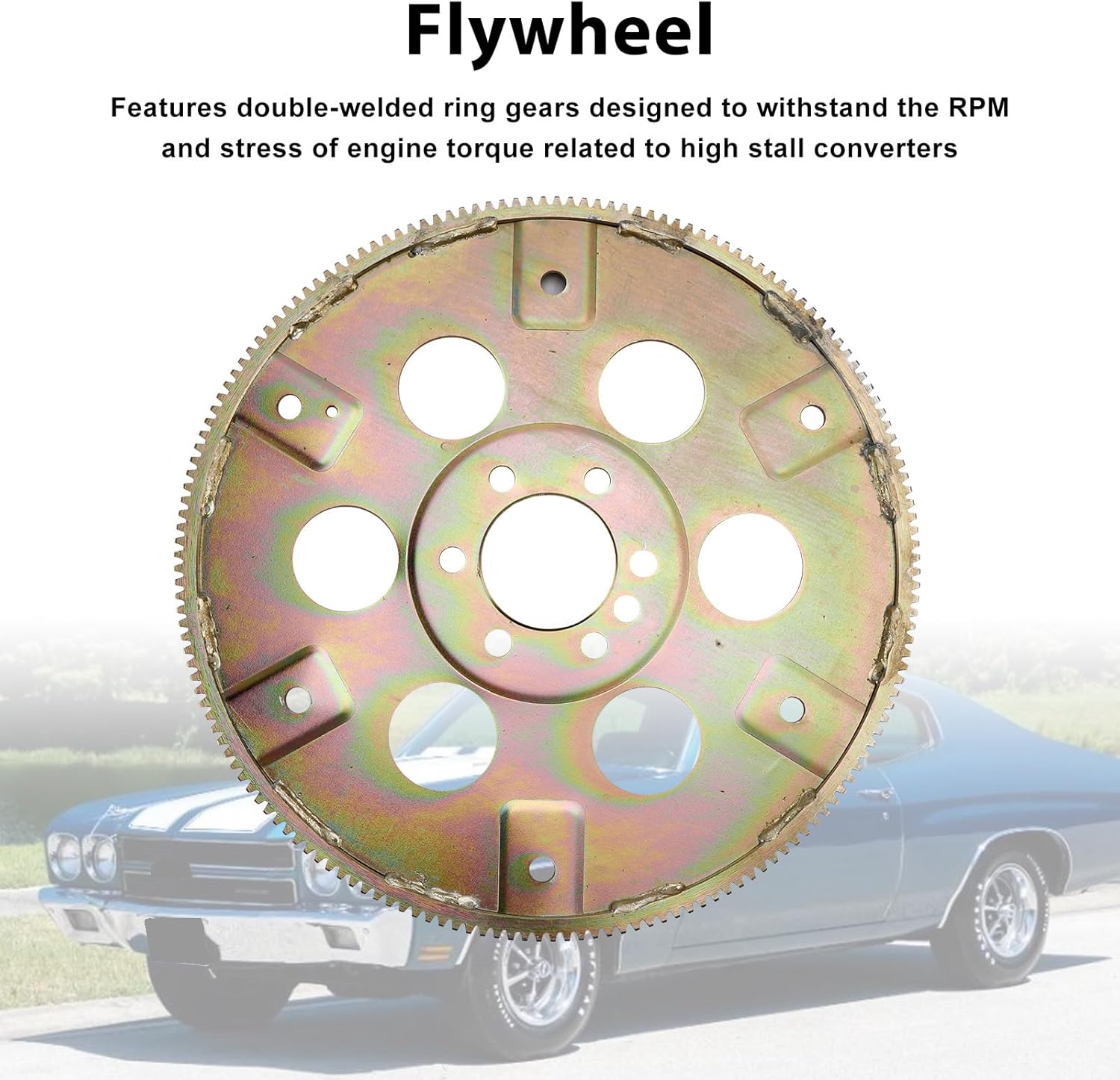 Areyourshop 168 Teeth Steel Flexplate 1845400 Flywheel for Chevy 454 Engines (1970-1990), Racing Quality, 6 Bolt, 10.75" Converter Bolt Pattern, White Zinc Coated