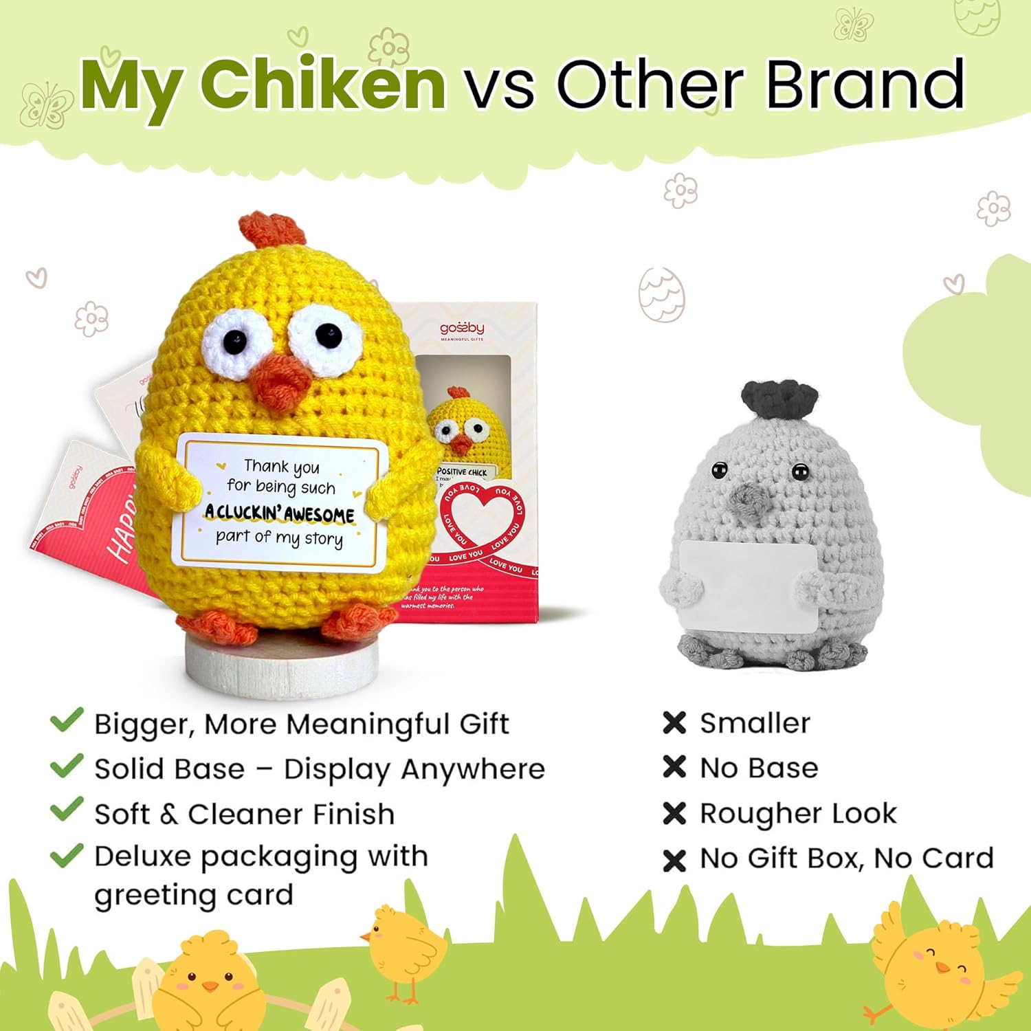 Gossby Handmade Positive Chicken Crochet - Thank You Gift for Women - Appreciation, Birthday, for Teacher, Coworker, Friend, Mom - Thank You for Being Such A Cluckin’ Awesome Part - Image 2