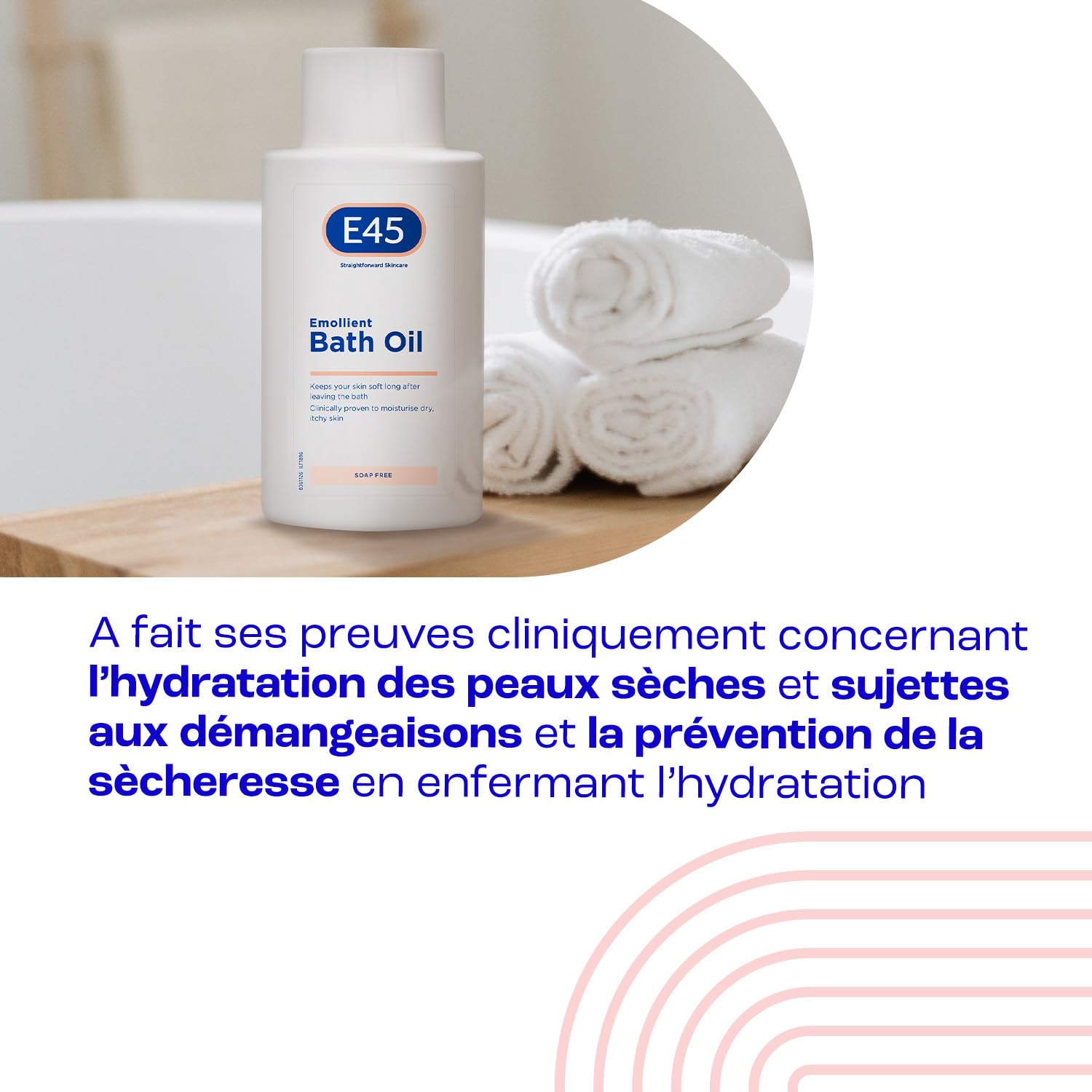 E45 Huile de bain adoucissante pour hydrater les peaux sèches - Sans savon et sans parfum - 500 ml - Gel douche adoucissant - Testé dermatologiquement