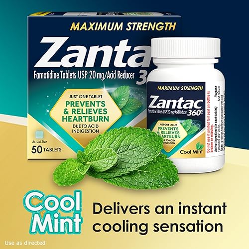 Miniatura 3 de Zantac 360 de máxima fuerza, menta fresca, 50 unidades, prevención y alivio de la acidez estomacal y alivio de la acidez estomacal, tabletas de 20 mg