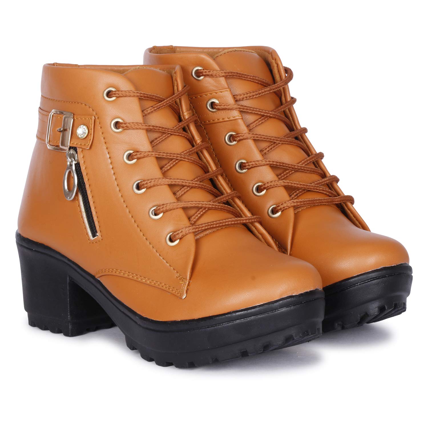 KRAFTERWomen's Buckle Faux High Heel Buckle& Zip Style Leather Boots