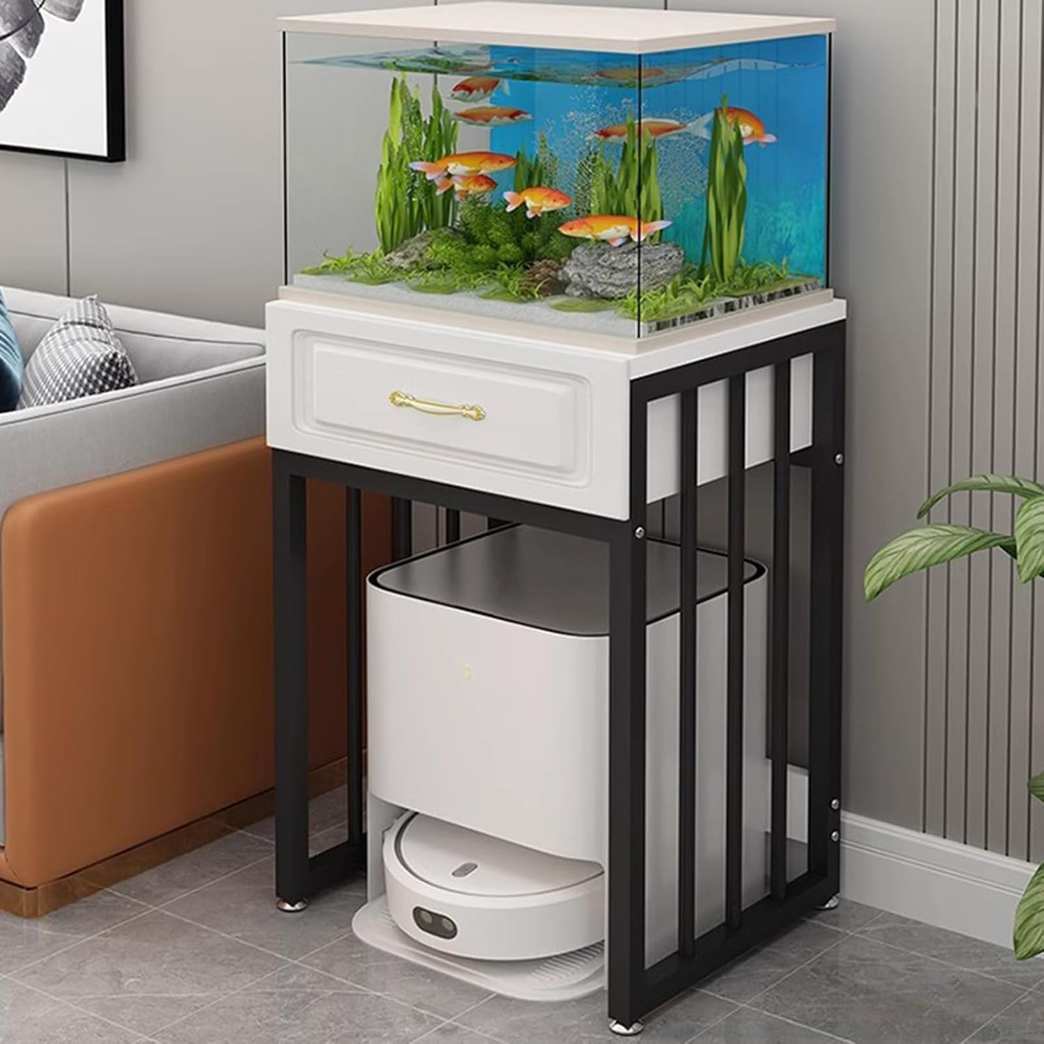 Multi-Functional Heavy Duty Storage Rack for Robot Vacuum, Smart Sweeper Station, Printer Holder, Fish Tank Stand, and Bedroom Nightstand, Supports Up to 50Kg,#1-55x40x80cm/21.6x15.7x31.5i