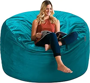 HABUTWAY Bean Bag Chair 3Ft Luxurious Velvet Ultra Soft Fur with High Rebound Memory Foam Bean Bag Chairs for Adults Plush Lazy Sofa with Fluffy Sponge 3' (Sea Blue)