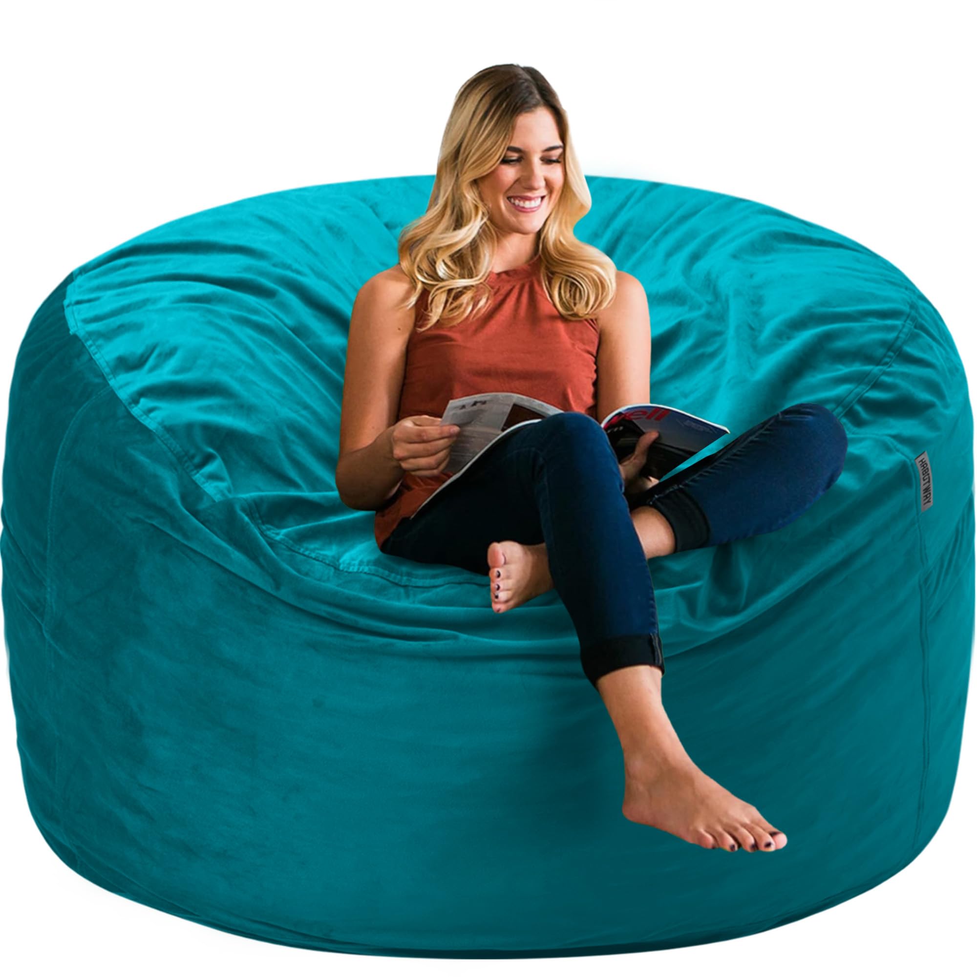 Bean Bag Chair 3Ft Luxurious Velvet Ultra Soft Fur with High Rebound Memory Foam Bean Bag Chairs for Adults Plush Lazy Sofa with Fluffy Sponge 3' (Sea Blue)