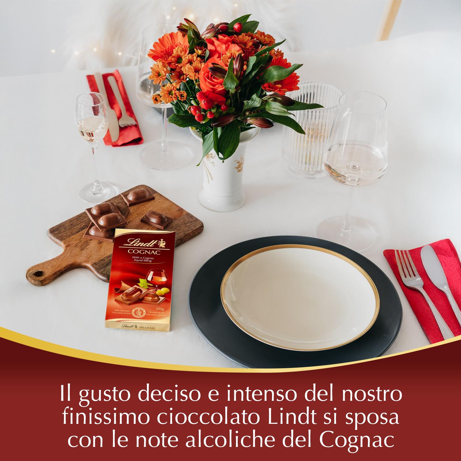 Lindt Tavoletta Cognac, Tavoletta di Cioccolato al latte ripiena al Cognac, Formato tavoletta 100g