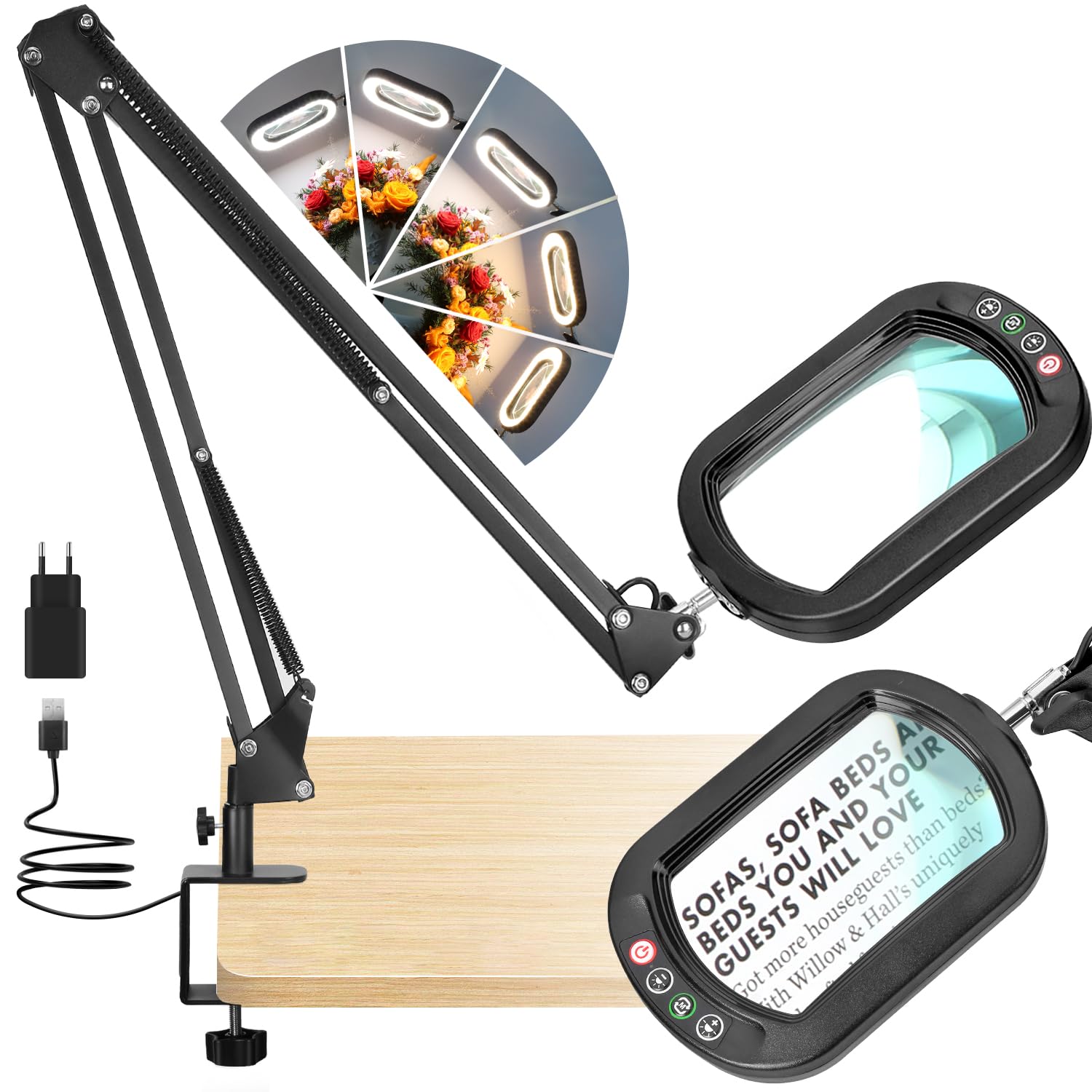 Veemagni 10X Rechteckige Lupe - Lupe mit Licht und Ständer