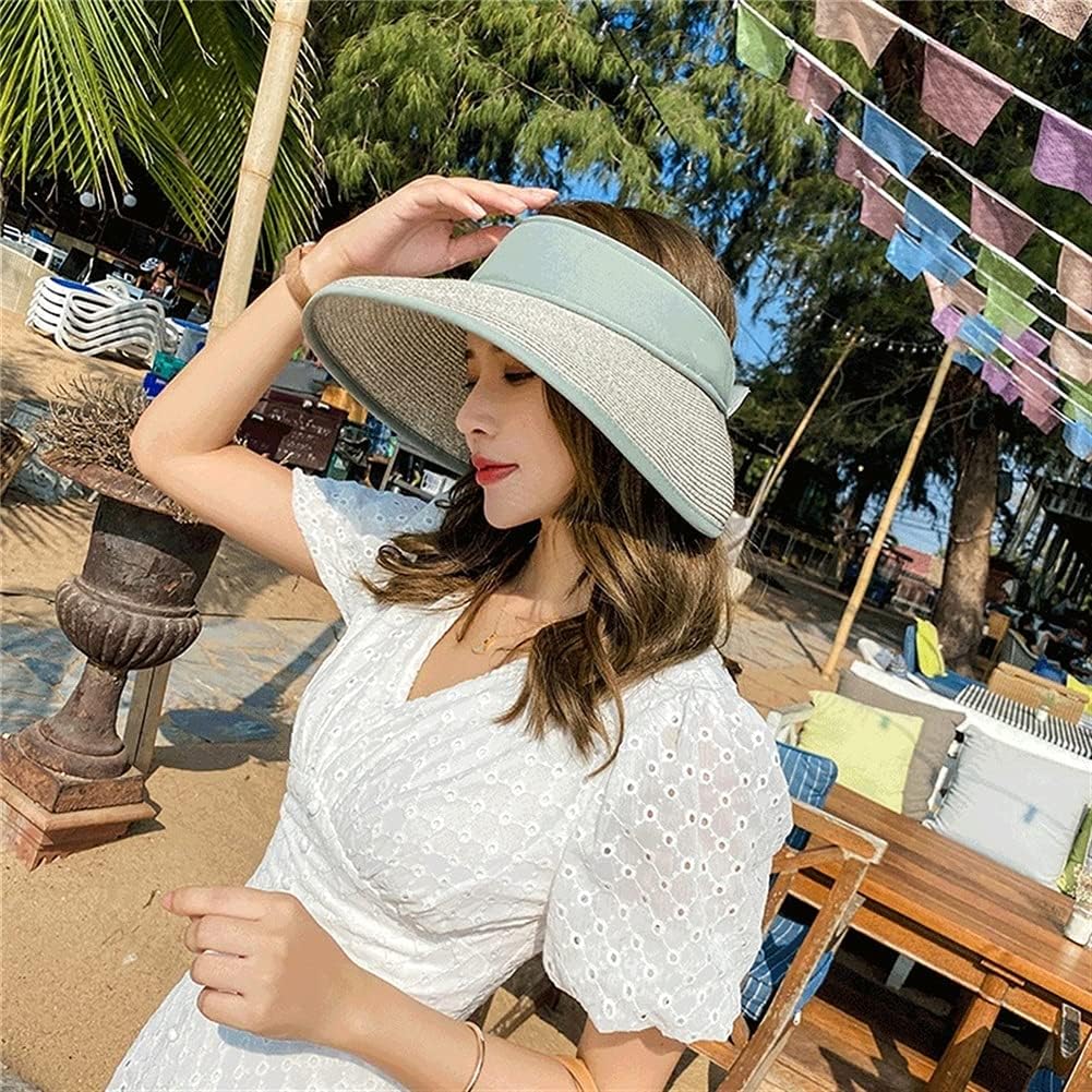 Sombreros de Sol para Mujer, Gorra de Verano, Sombrero de Paja, Visera, Informal, de ala Ancha, Flexible, Plegable, para Viajes, Vacaciones y Playa (c Mcode)