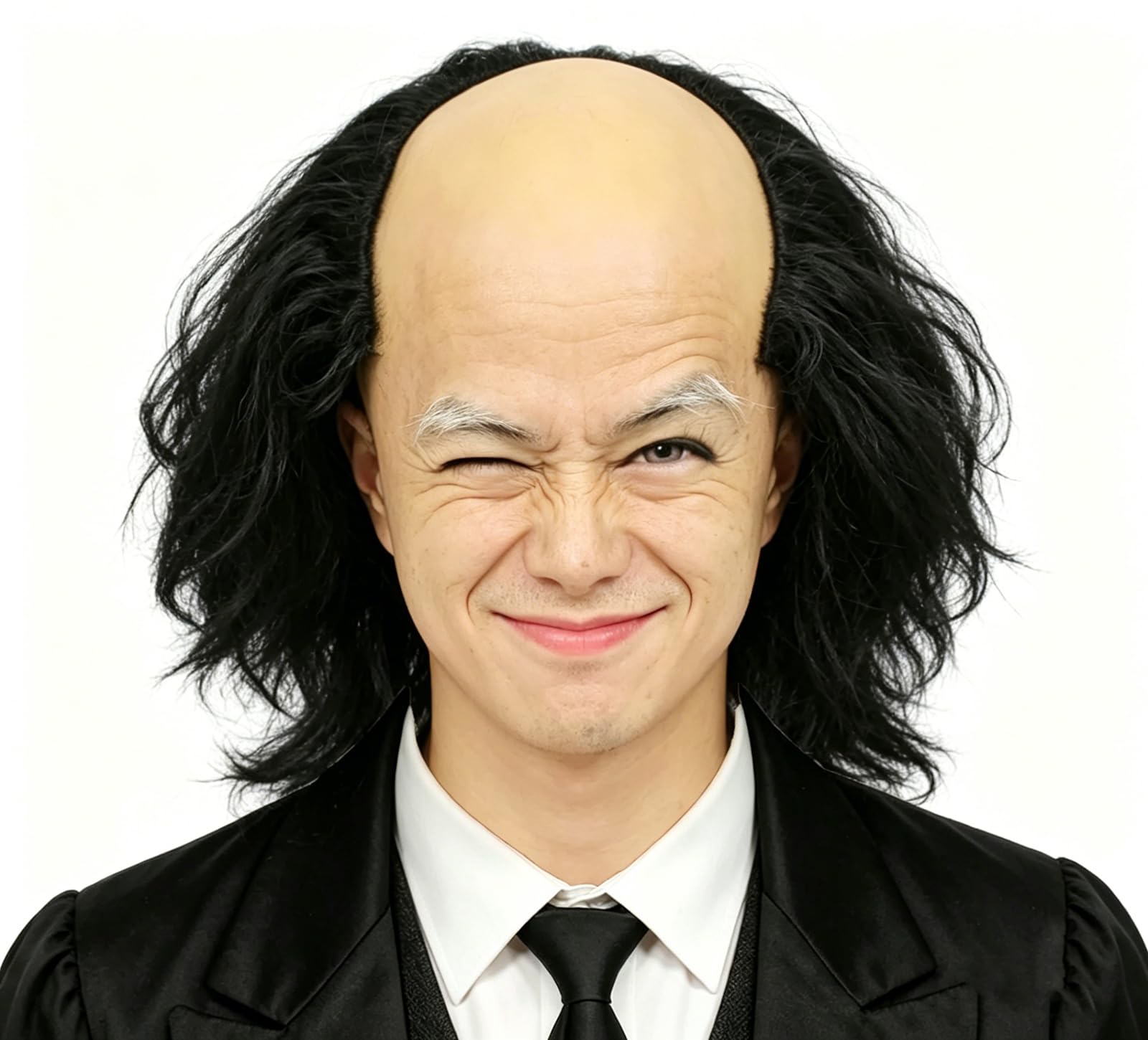 Halloween Bald Cap Balding Wig Caps Hats Old Man Wig Headwear with Black Grey White Hairs for Costume Party Fancy Dress Acting Theatrical Bald Wig Cap Latex One Size for Adults