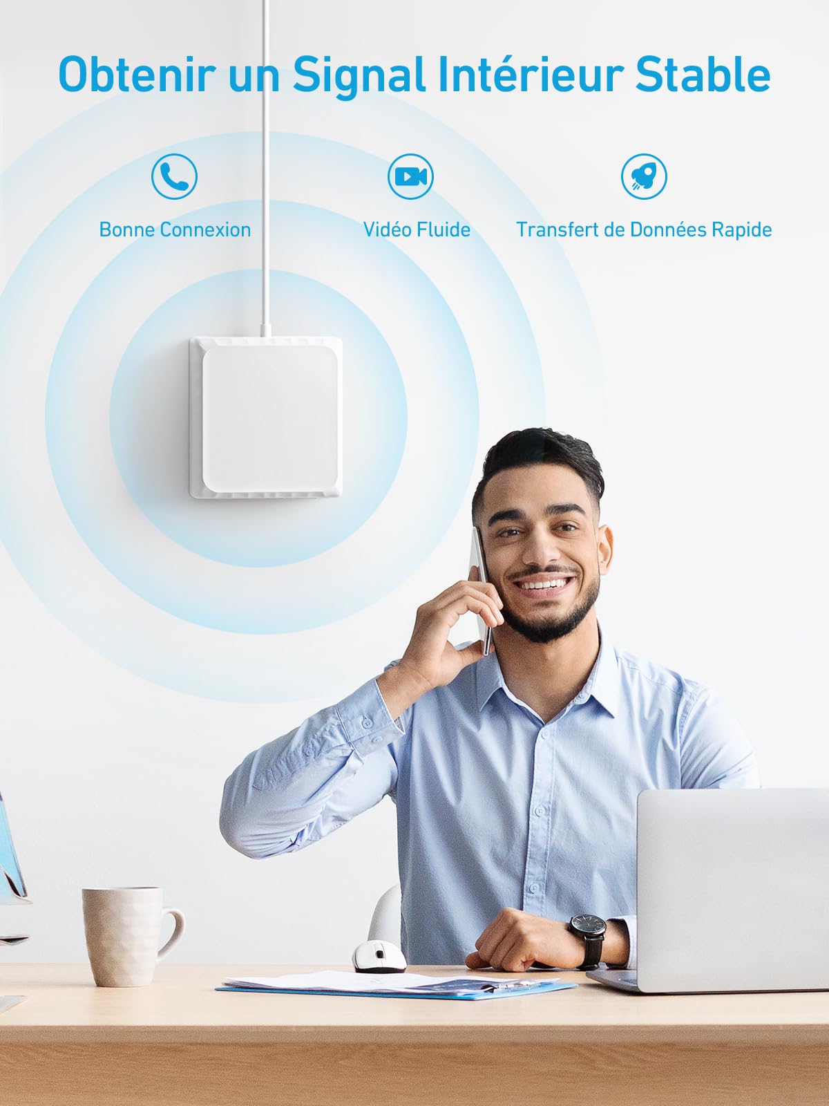 ANNTLENT Amplificateur de Signal Amplifier 4G 3G Bande 1/3/7/8/20, LTE GSM WCDMA Amplificateur de Signal Mobile Five-Bande Connecté à L'application, pour Tous Opérateurs
