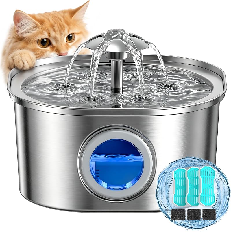 Fonte para Gatos PEKTACO em Aço Inoxidável 3,2 L com 3 Filtros