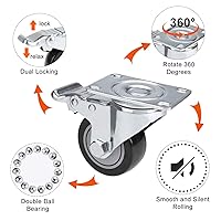 Vista 11 de COOCHEER 3'' Heavy Duty Casters, Load 2000lbs, 360-degree Top Plate Swivel, Lockable Bearing Caster with Brakes for Furniture and Workbench, Casters
