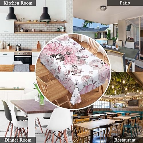 Miniatura 7 de Swono Mantel rectangular de 52 x 70 pulgadas, diseño de rosas y hojas de acuarela, resistente para mesas rectangulares, mantel decorativo para