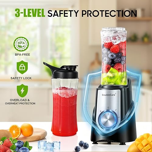 Miniatura 5 de Licuadora para batidos, licuadora de batidos de 32,000 RPM, licuadoras personales con 6 cuchillas afiladas, con taza portátil de 20 onzas y tapas