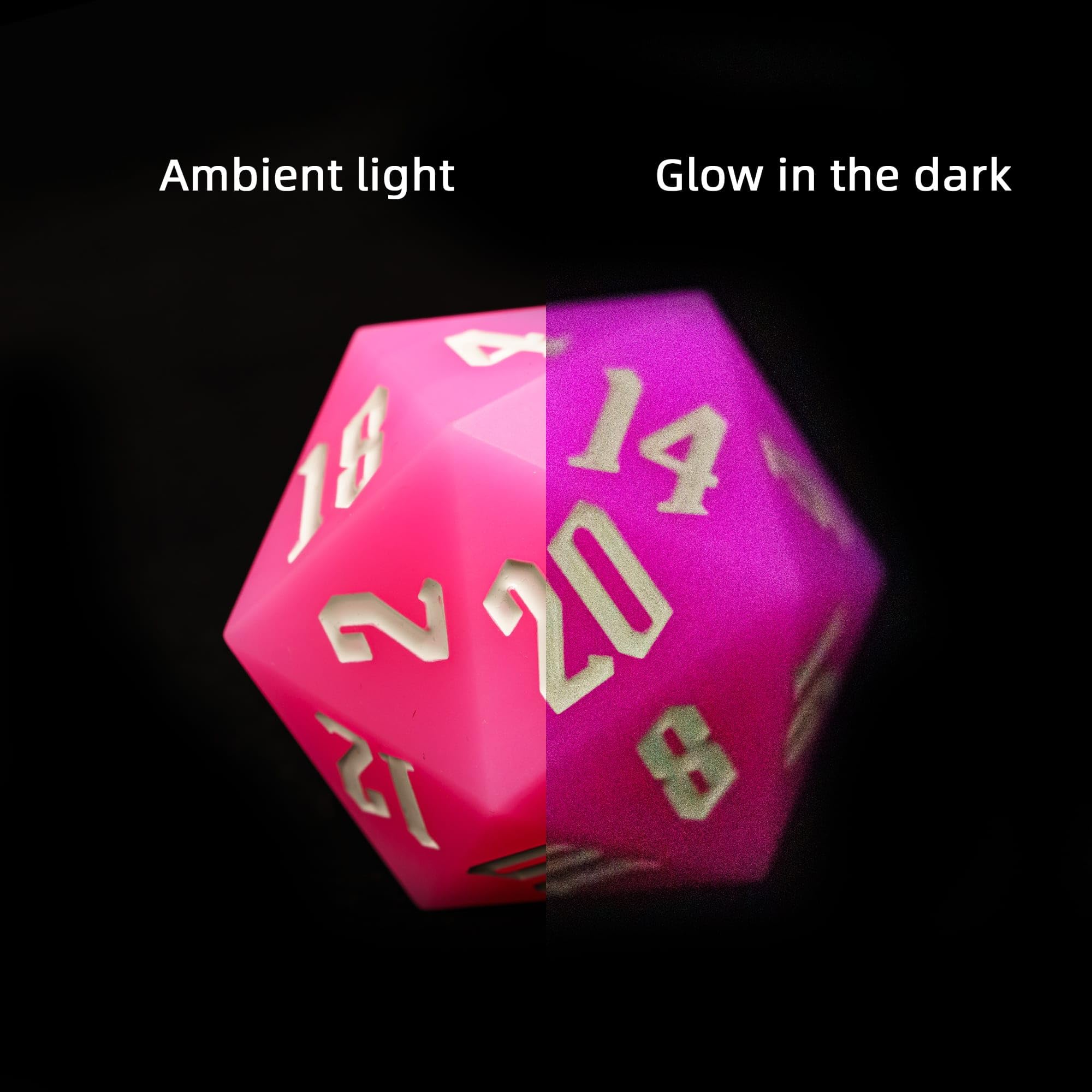 Dados DND de silicona D20 de 55 mm, brillan en la oscuridad, grandes D20 de 20 caras, dados poliédricos gigantes D20 con caja de regalo de dados para Dungeons and Dragons RPG, bar, pub, club,