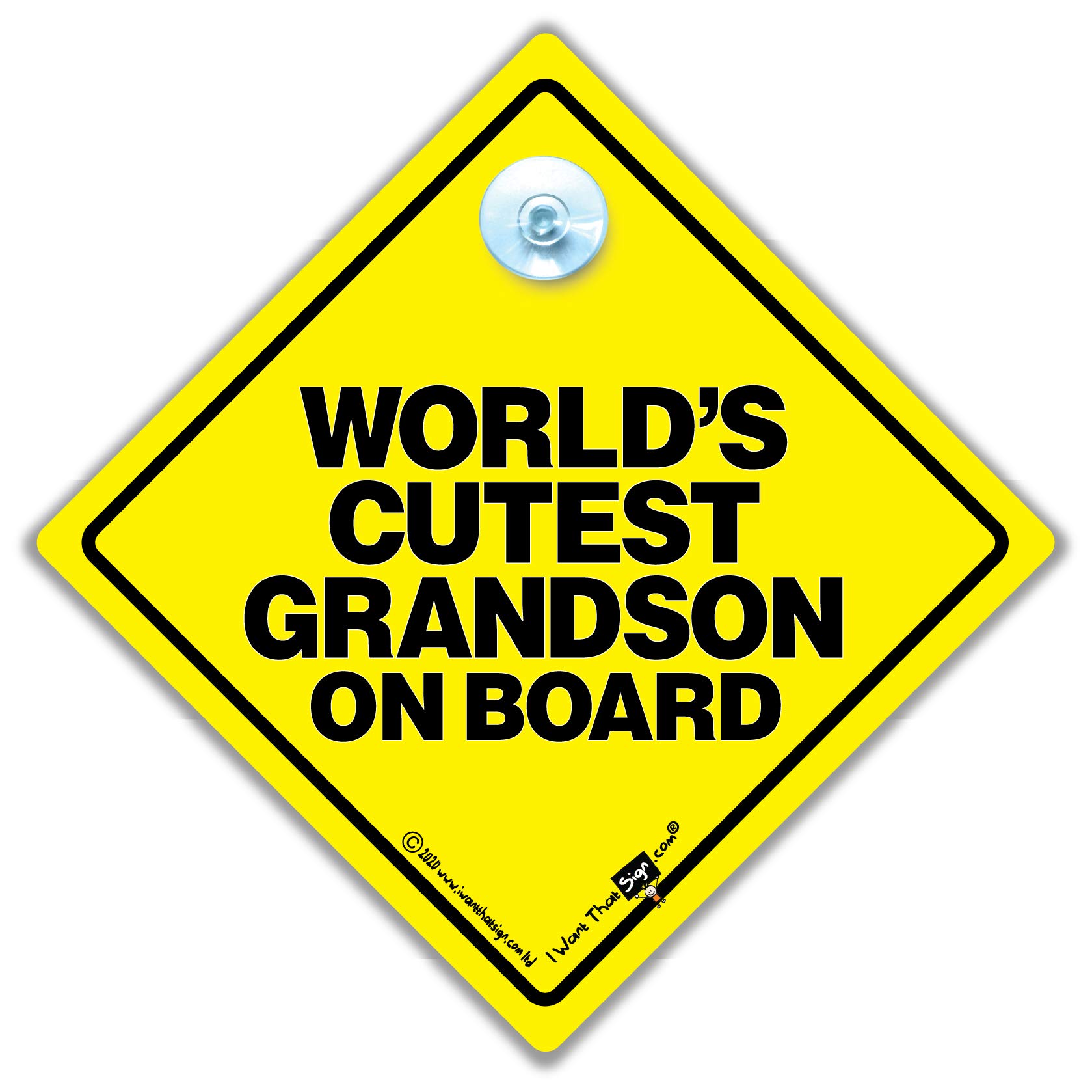 World's Cutest Grandson On Board Car Sign, Baby on Board Sign Style Suction Cup Car Sign to Deter Tailgaters and to Let Other Road Users Know you Have Baby in the Car
