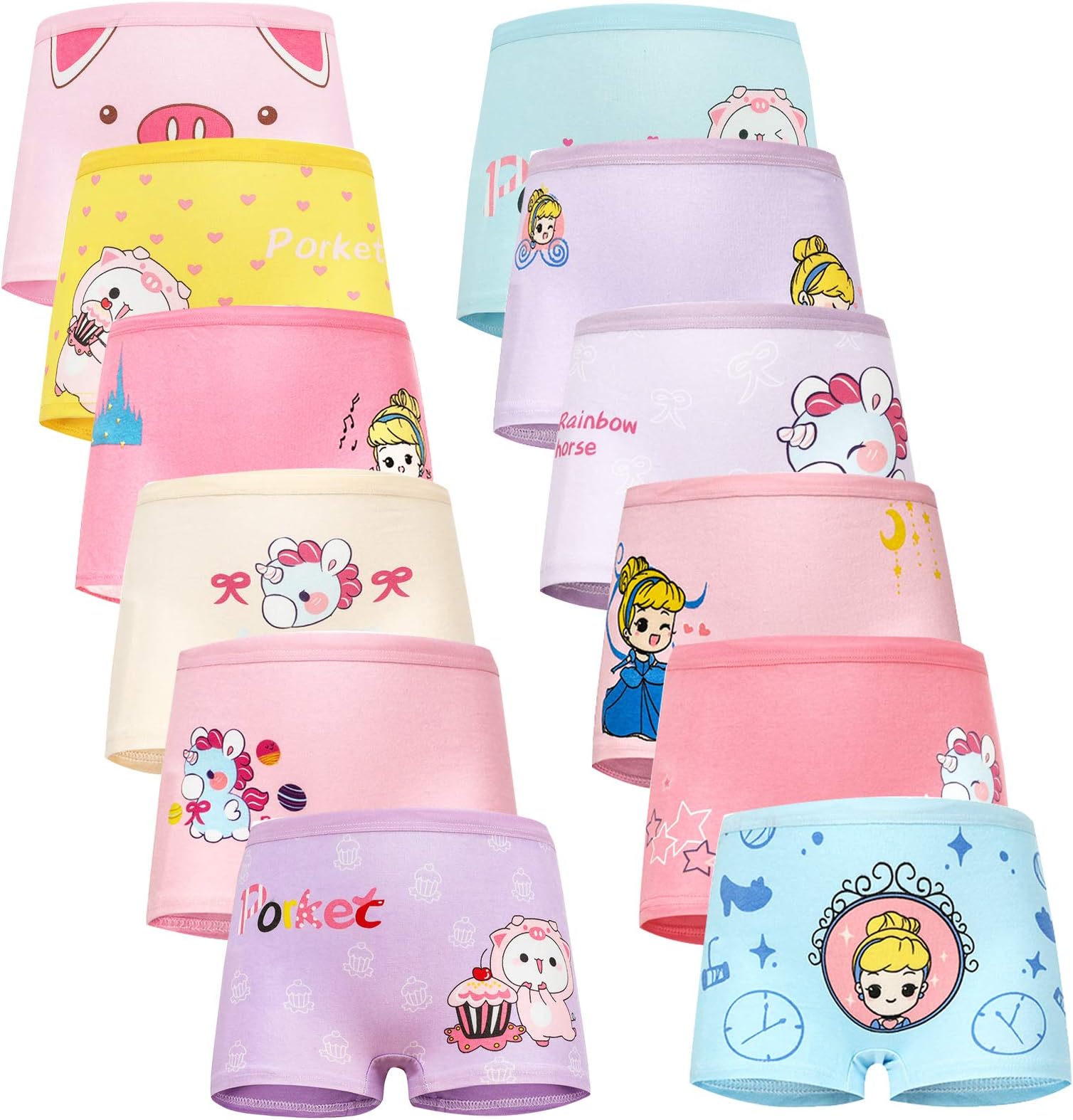 Girls' Knickers 12 Pack Underwear Comfortable Cotton (2-9 Years)