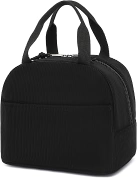 Corduroy Lunch Box for Women Girls, Cooler Lunch Bags Reusable Insulated Lunchbox for Picnic School Work Travel Black