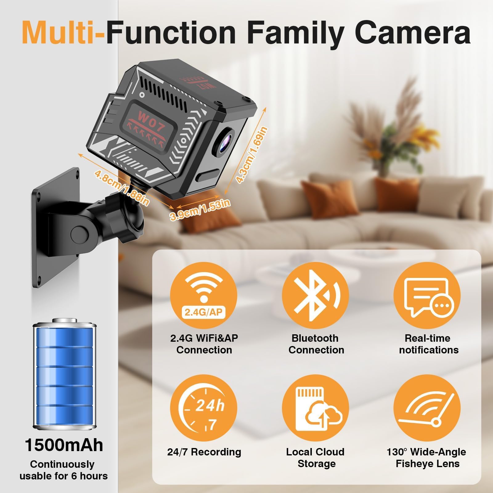 Mini Caméra Espion sans Fil WiFi Bluetooth 2K Surveillance Intérieure Extérieure Vision Nocturne Détection Mouvement Enregistrement Distance