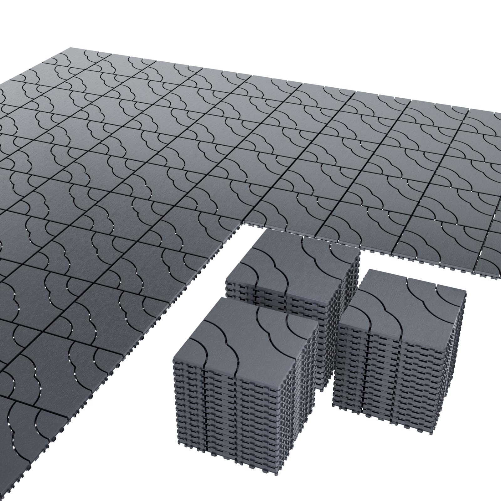 Airsell Interlocking Deck Tiles | Plastic Outdoor Flooring for Patio, Garden & Balcony | Waterproof & All-Weather | Anti-Slip Surface (Dark Gray FTK-44 Pcs (44 Sq Ft))