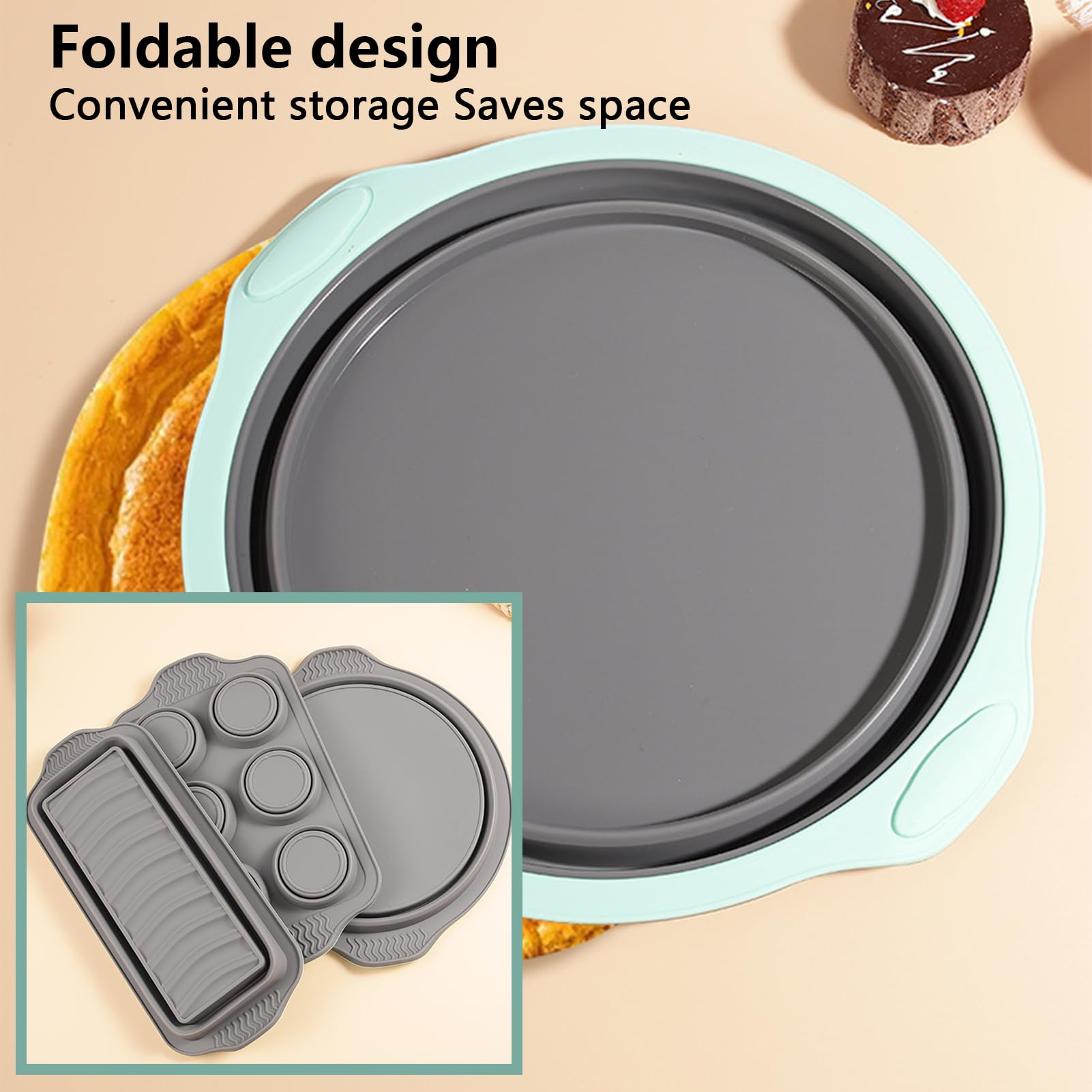 Juego de 5 moldes plegables de silicona antiadherentes, juego de moldes de silicona antiadherentes, moldes plegables de silicona para hornear, molde plegable para magdalenas (A)