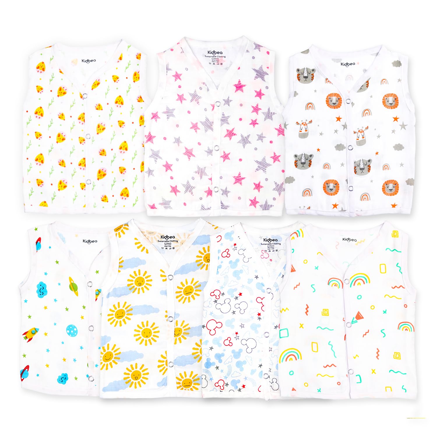 Kidbea® 100% Organic Soft Cotton Muslin Sleeveless Jhabla for Baby Boys | Regular Fit Vest for Infant Summerwear Set I GOTS Certified