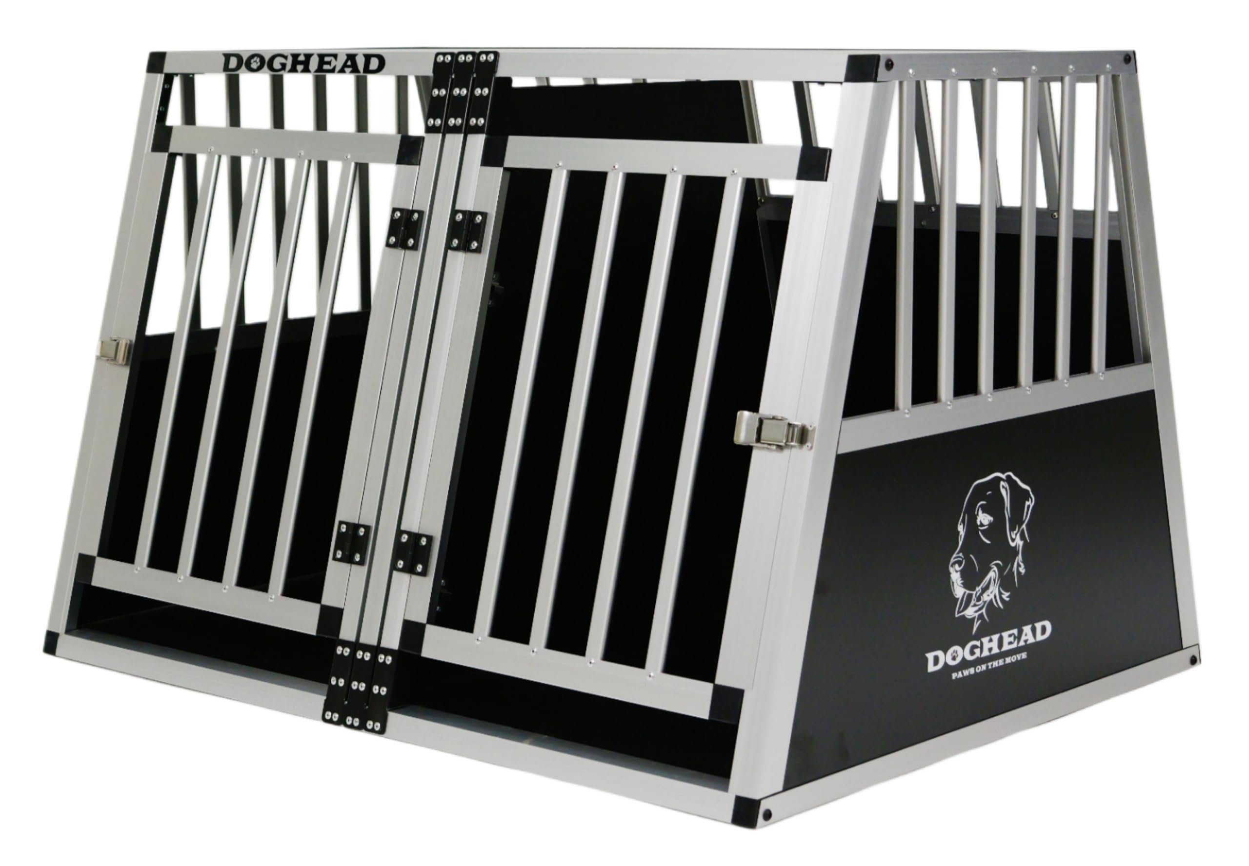 DOGHEAD Hundetransportbox Ecoline, Double 95x75x63 cm DG, Schwarz, Aluminium, Beidseitig Abgeschrägt 75°, 2 Trennwände, Keine Kombibox