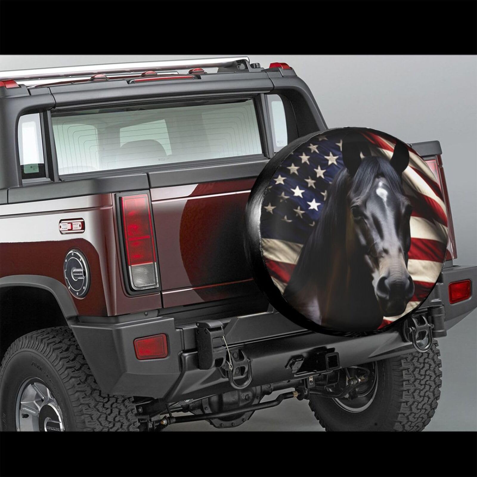 LOJAOGON American Flag Dark Horse Spare Tire Cover Wheel Protectors Dust-Proof Wheel Tire Cover Fit Trailer, Rv, Sand Many Vehicle 17inch