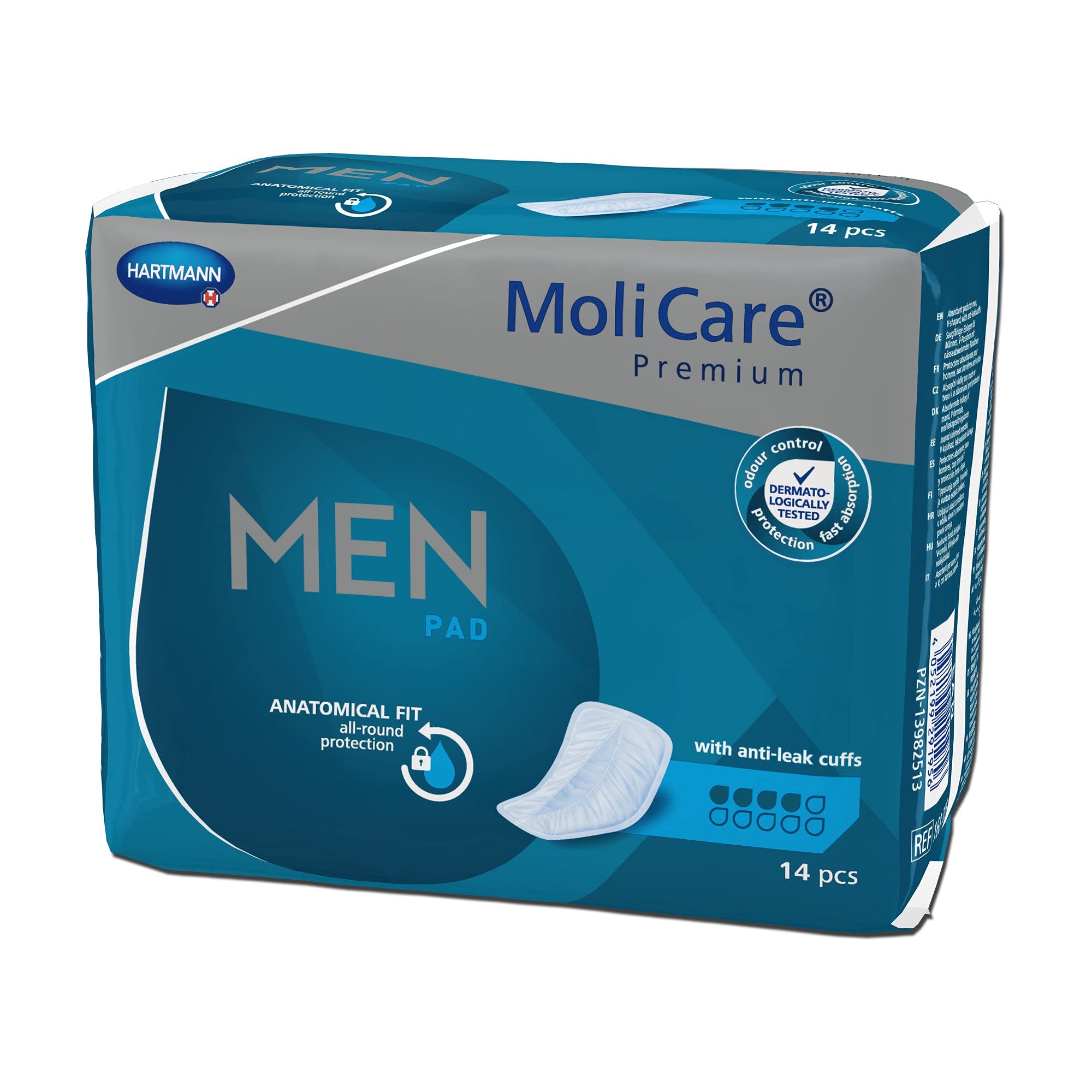 MoliCare MEN PAD Premium męskie podpaski na nietrzymanie moczu, moczenie nocne, słaby pęcherz, kształt litery V, 2 krople, 168 szt