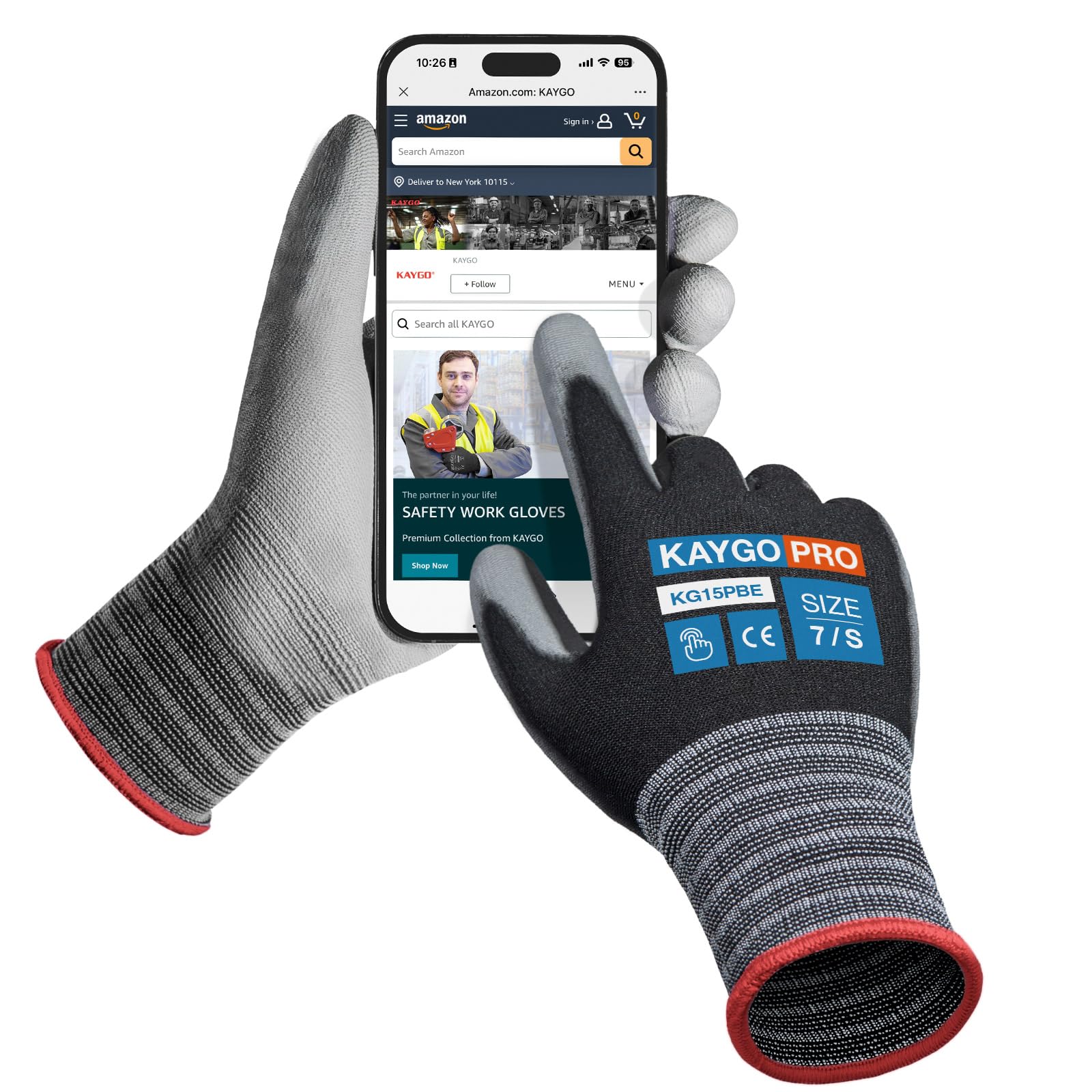 KAYGO Thin Work Gloves PU Coated 12 works Touchscreen, KG15P
