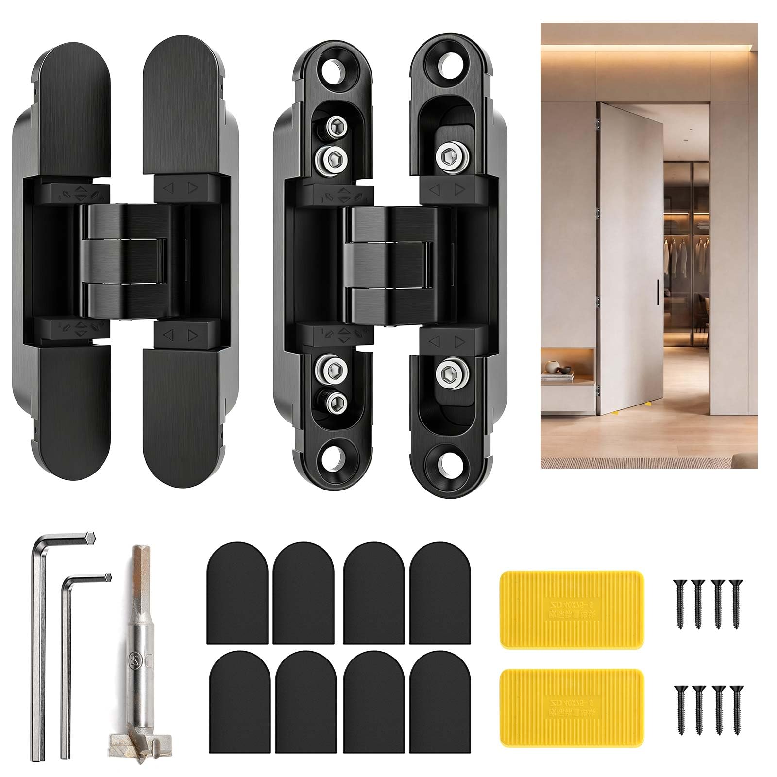 3" Hidden Door Hinge, Concealed Hinges 180° Swing for Hidden Doors