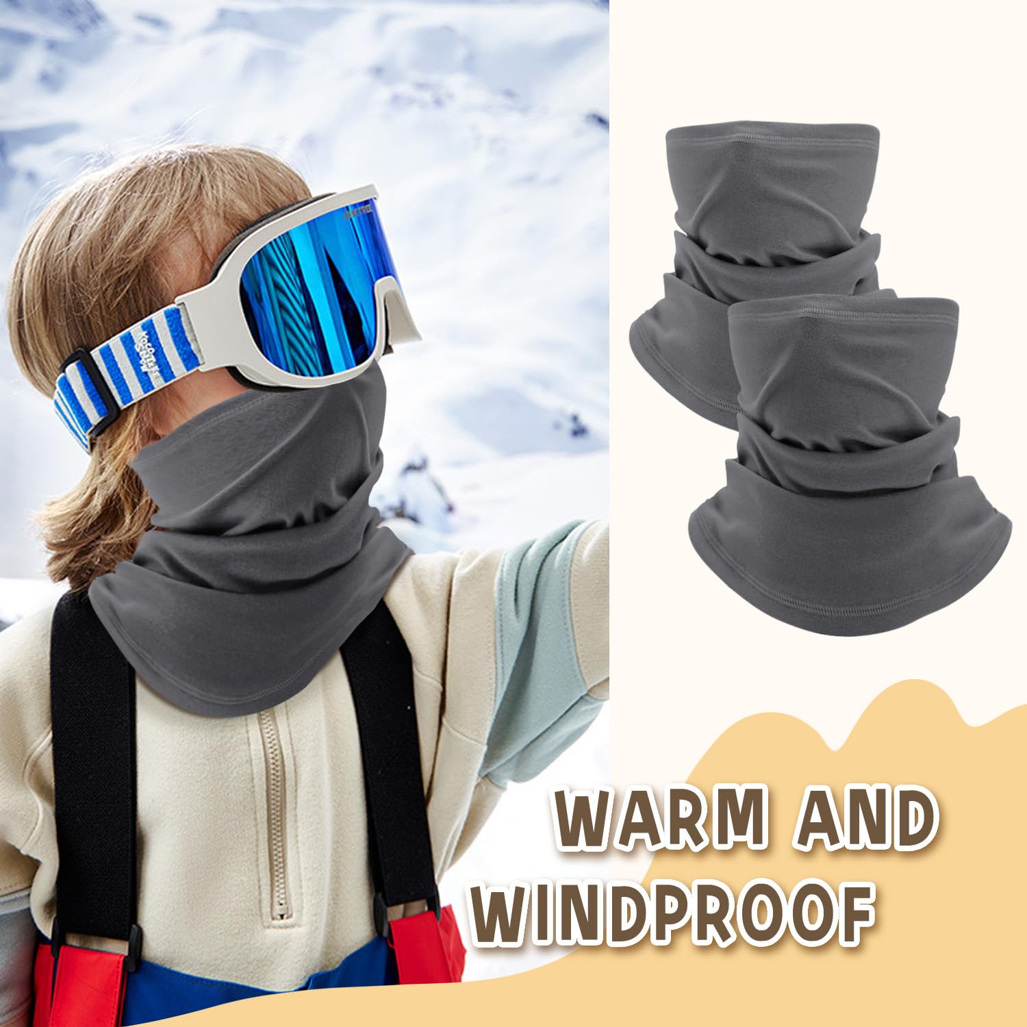 EUPSIIU 2 Piezas Niños Niñas Bufanda Pañuelo Cuello Braga de Cuello, Cubrecuello, Deporte Calentador de Cuello Mascarilla, Cubrecara Invierno, para Running, Montar a Caballo Talla única (Gris)