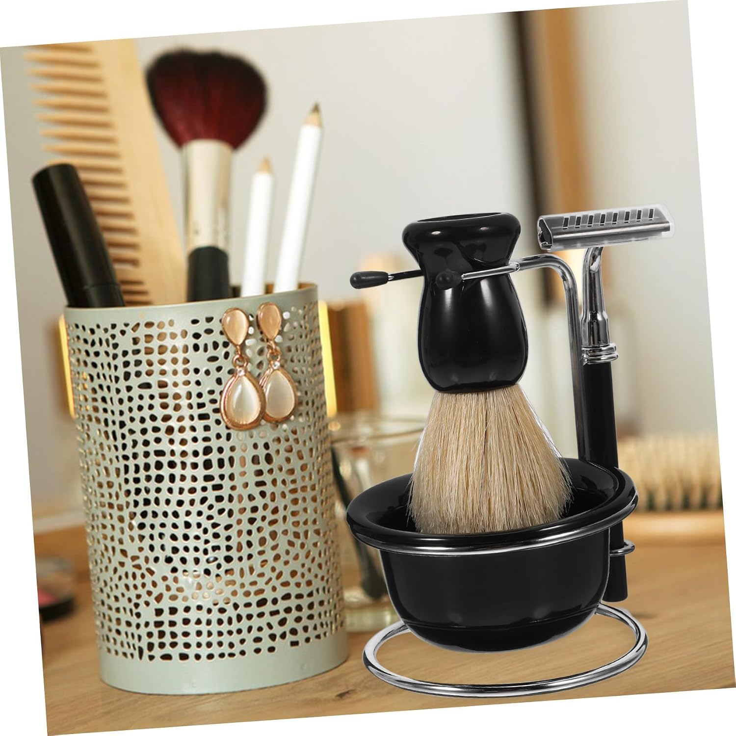 Men's Shaving Set Kit with Manual Razor Shaving Brush Bowl Stand and Blade Refills for Comfortable Experience for All Skin Types