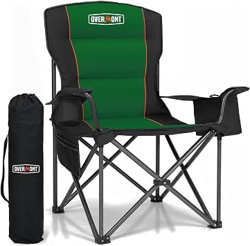 Overmont Oversized Camping Chair for Adults, Heavy Duty Folding Camp Chair Supports 500 LBS, Fully Padded High Back with Cooler Bag, Cup Holder, Side Pockets & Carry Bag