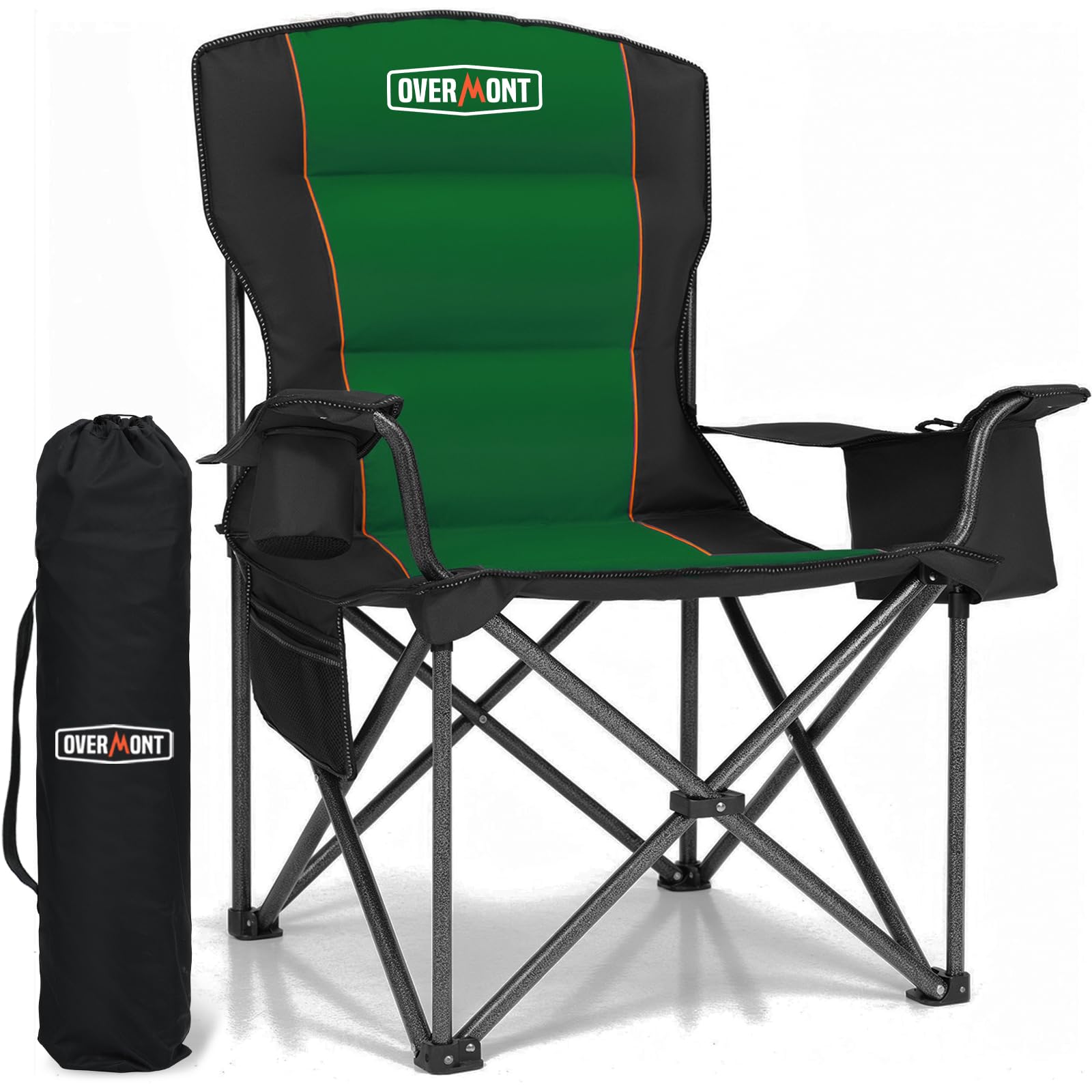OVERMONT Oversized Camping Chair for Adults with Cooler Bag & Side Pocket,-Heavy Duty Folding Chair Support 227kg for Heavy People, Comfy for Garden Festivals Beach Outdoor Fishing– Foldable & Durable — image 1