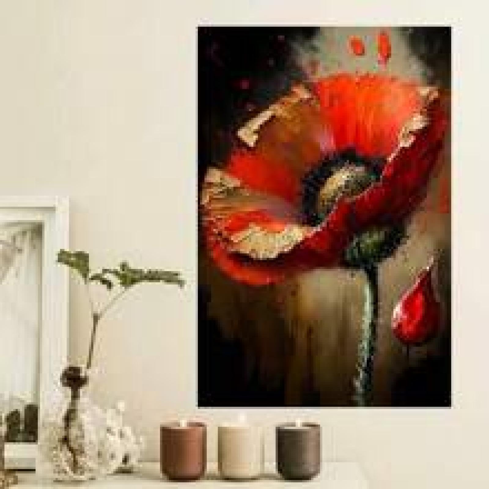 Décoration murale abstraite fleurs rouges pour habiller un mur - 8