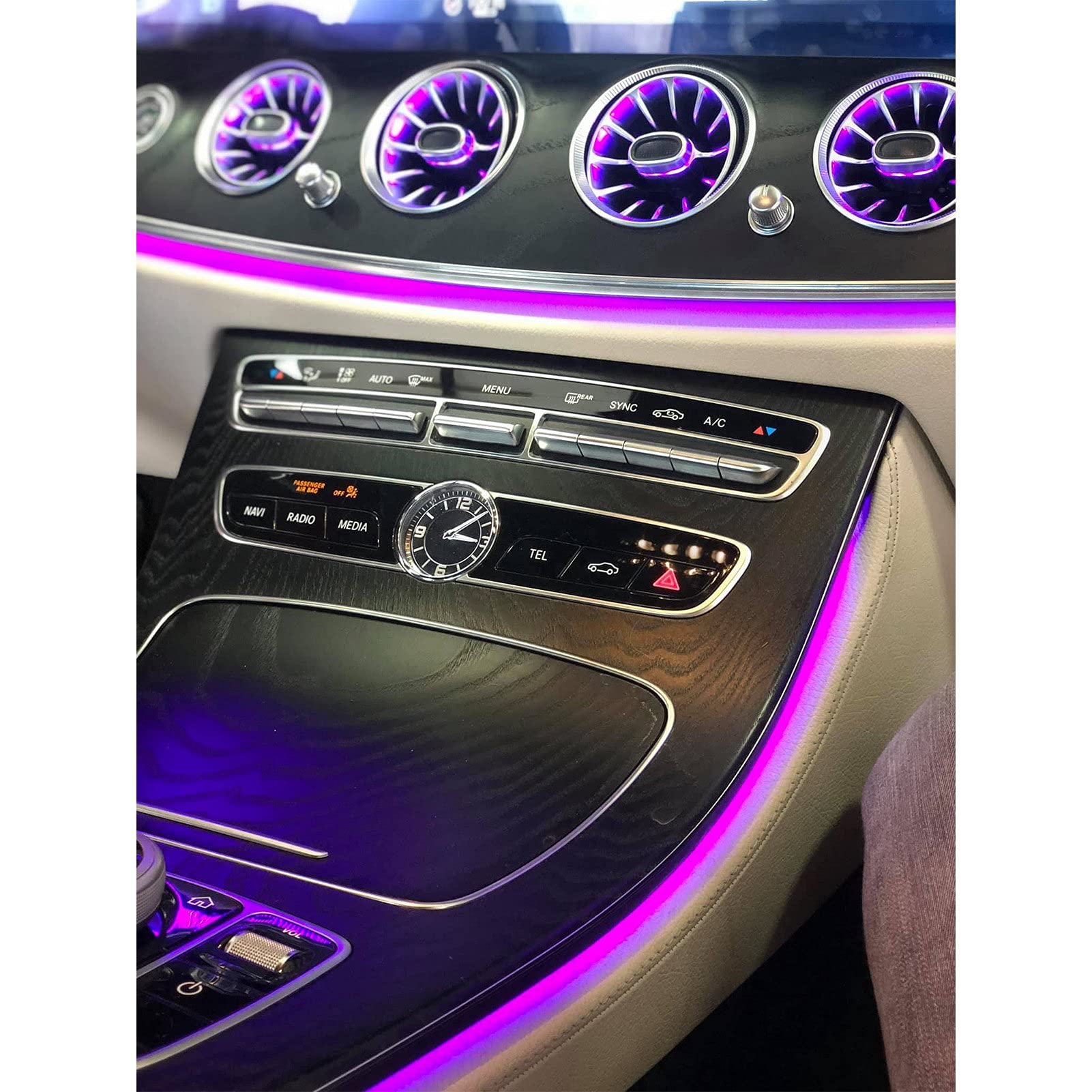 Qcwwy Wewnętrzne światła 64 Kolor LED Turbine Air Air Vent Zestaw Otoczenia Wtyczka i Odtwarzanie Wysokiej Wydajności RGB Illumined Desurelacja Wentylacyjna dla Motoryzacyjnego 6 -szt.