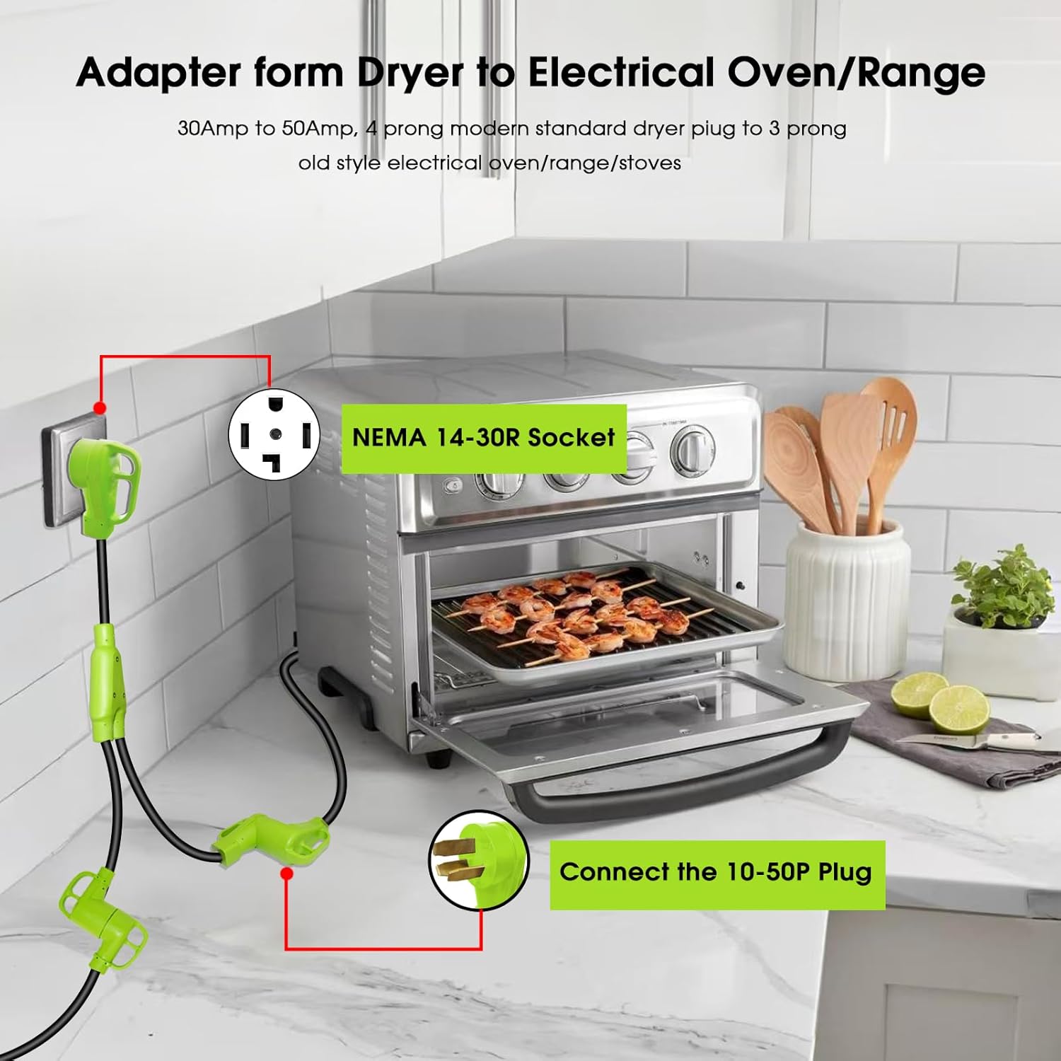30 Amp 240V Y Splitter for Older Dryer and Oven/Stoves, NEMA 14-30P to 10-30R/10-50R Dryer Adapter, Adapter for 50 Amp and 30 Amp Older Standard Dryer/Oven/Ranger, STW 3/10 AWG, 2.5FT