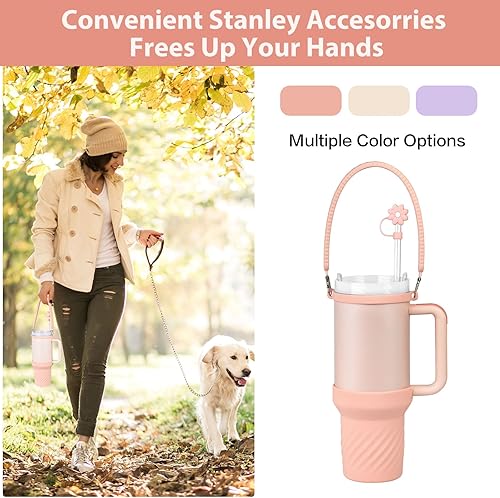 Miniatura 5 de Bota de silicona para accesorios de copa Stanley cubierta de pajilla, correa de mango para botella de agua para vaso de 40 onzas con asa, regalos