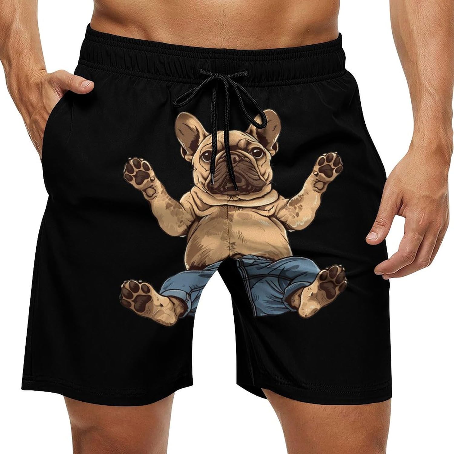 French Bull Dog Casual Men's Swim Trunks Novelty Summer Beach Shorts Swimwear with Pocket