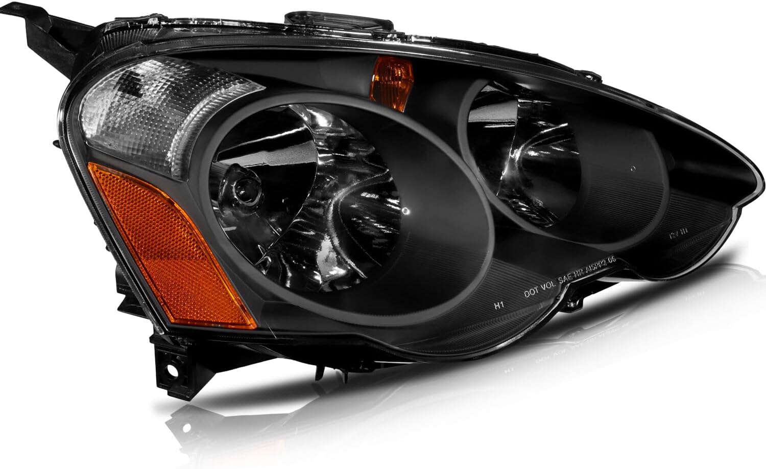 OCPTY Headlight Assembly Pair Replacement For 2002-2004 for Acura RSX Black Housing Amber Reflector Clear Lens Bulbs Not Included