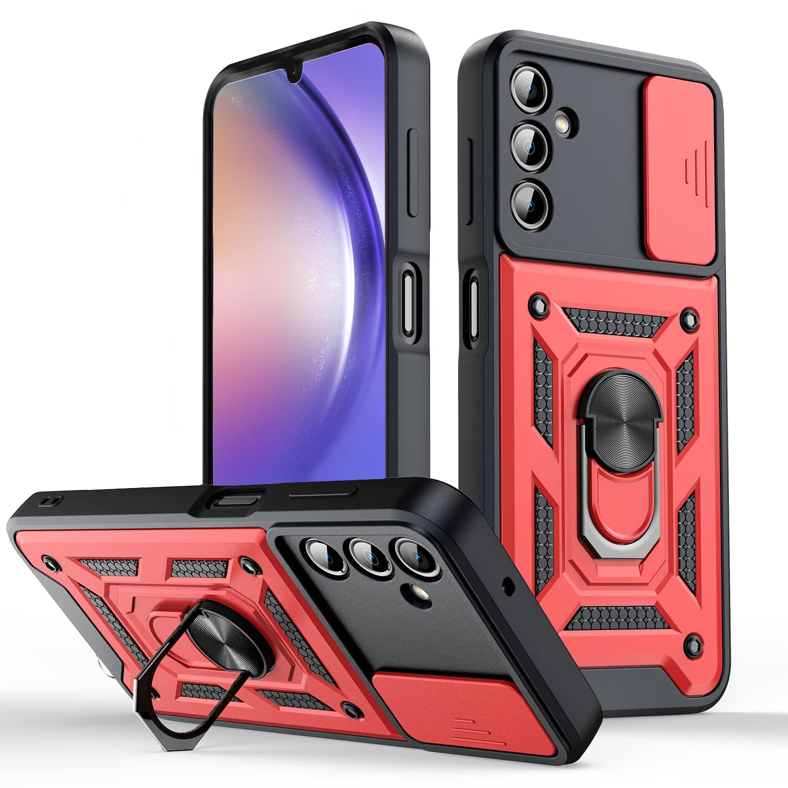 STBYSP for Samsung Galaxy A54 5G (2023) Case with Rotate Ring Kickstand, Heavy Duty Military Drop Cases Magnetic Car Mount Shockproof Bumper Full Body Phone Cover - Red