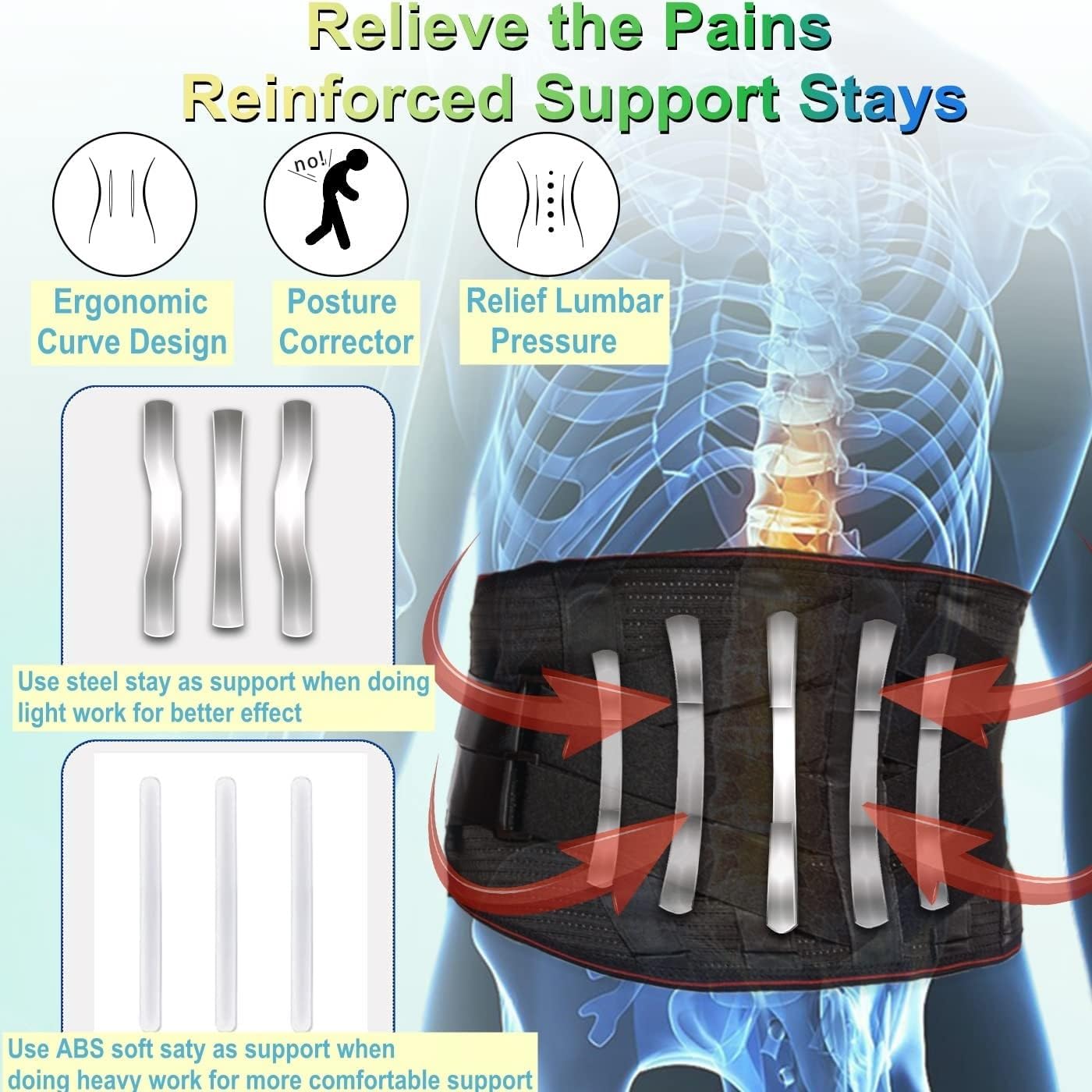 Cinturón para Hombres y Mujeres, Faja Lumbar para aliviar el Dolor, Banda de descompresión Lumbar Transpirable para Levantamiento de Pesas, Trabajo y Hernia discal.