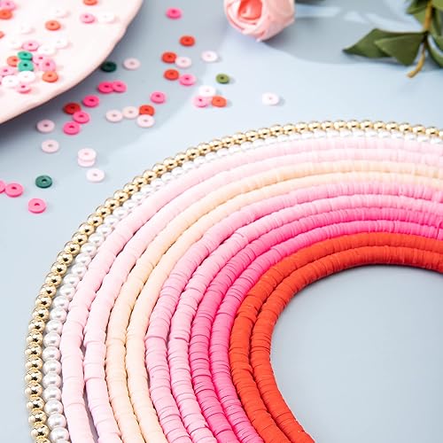 Miniatura 6 de 3760 cuentas de arcilla Heishi, hebras de cuentas de arcilla polimérica a granel con 80 perlas y pequeñas cuentas doradas, ideales para hacer