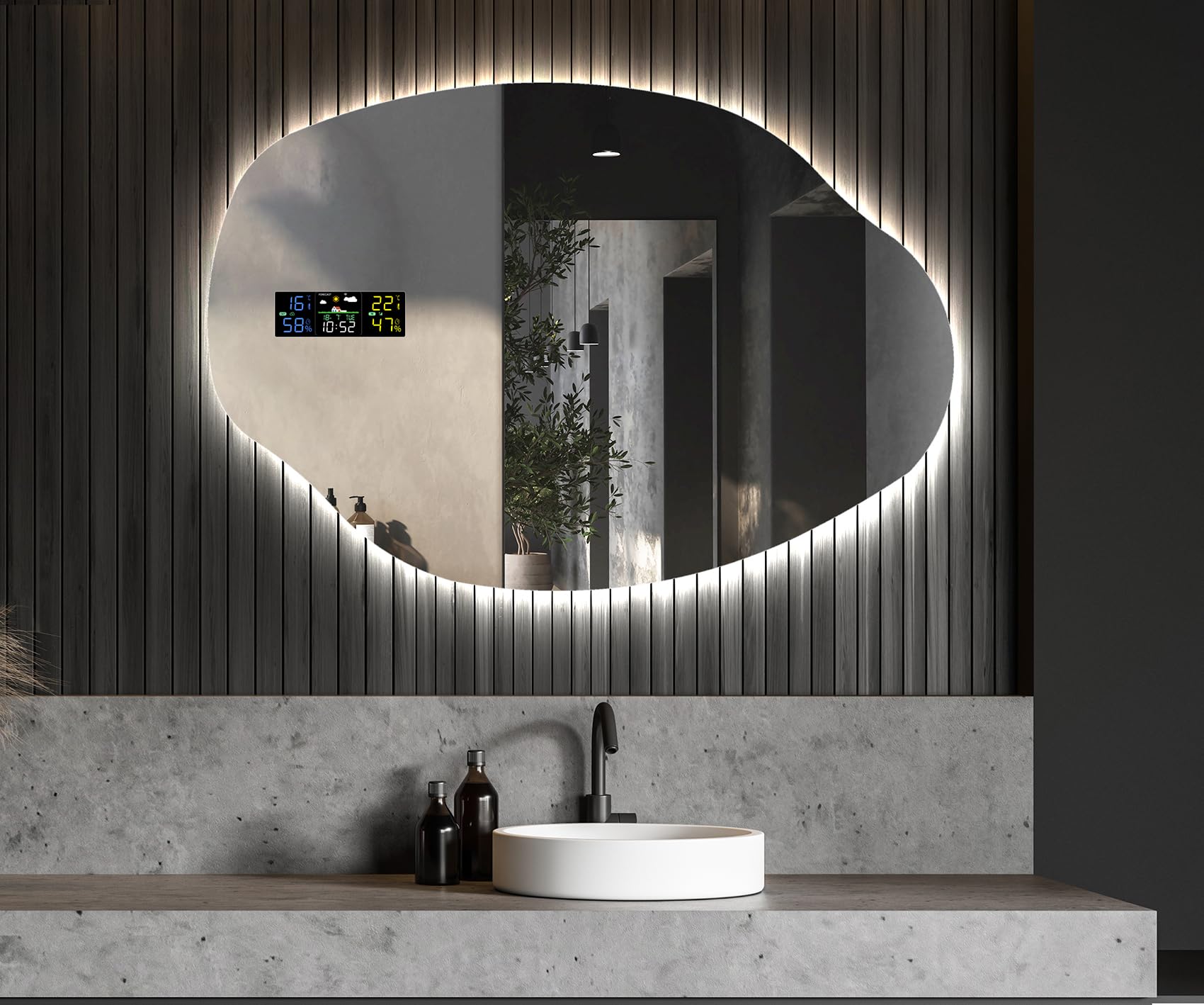 A ARTFORMA decorativi Specchio LED da parete forme particolari 114x74 cm | su Misura | moderno specchi con illuminazione, retroilluminato | OBK221