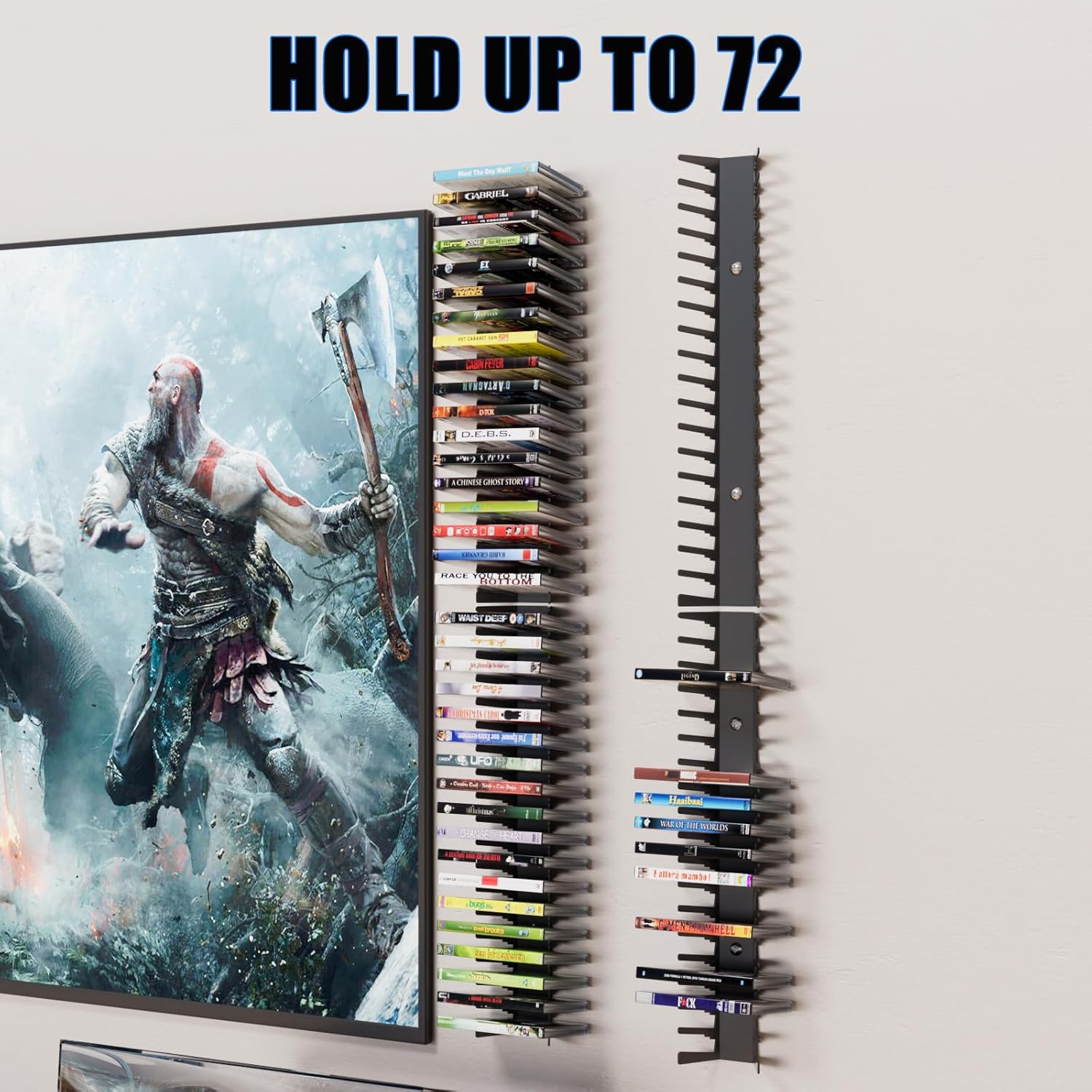 Video Game Wall Mount Organizer, 4 Piece Set, 72 Disc Capacity, Multi-Size Slots for PS5/PS4/Xbox/Switch Games, Black (4)
