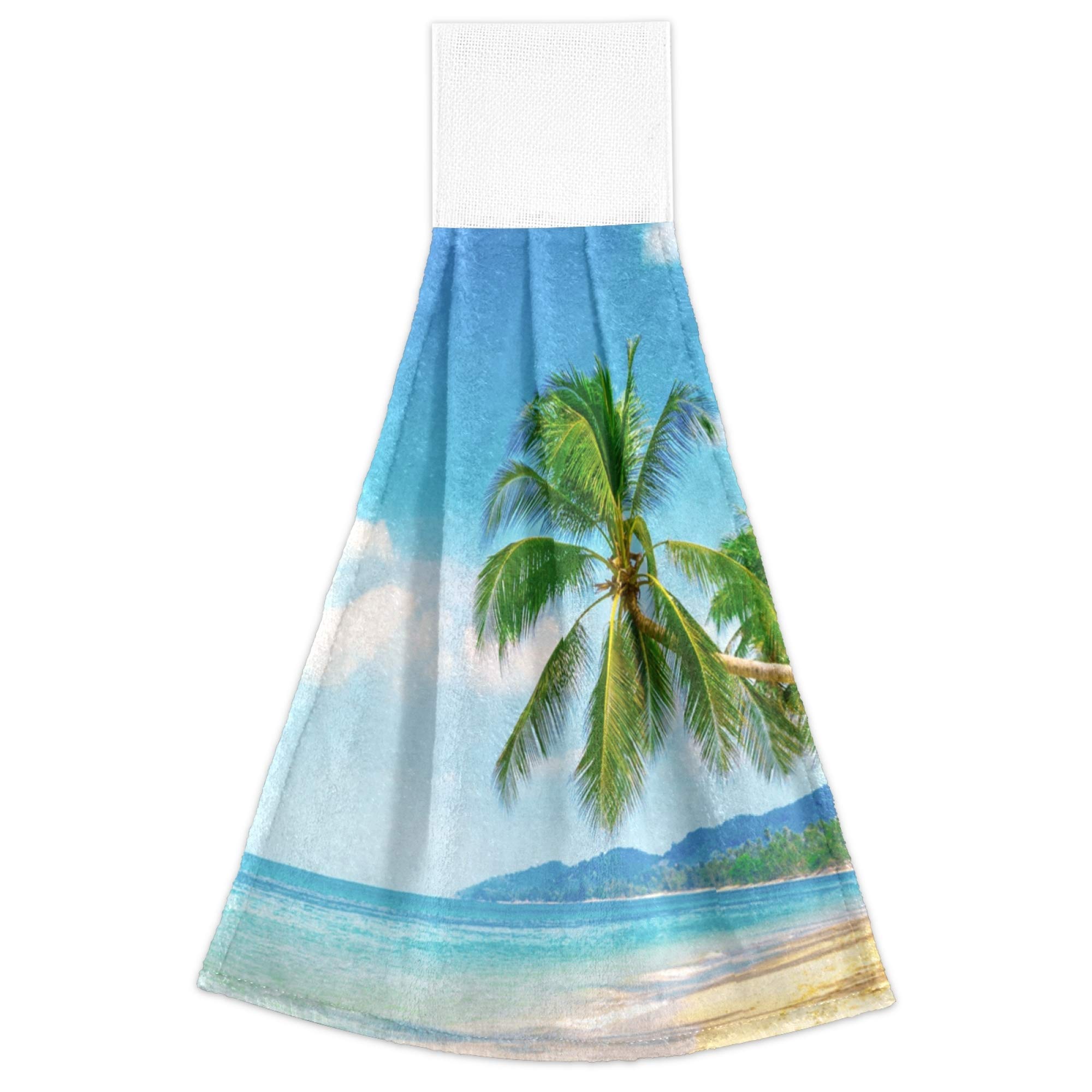 YYZZH Pretty Tropical Beach Palm Tree Holiday Ocean Kitchen Hand Towels with Hook & Loop Set of 2 Absorbent Bath Hand Towel Hanging Tie Towel