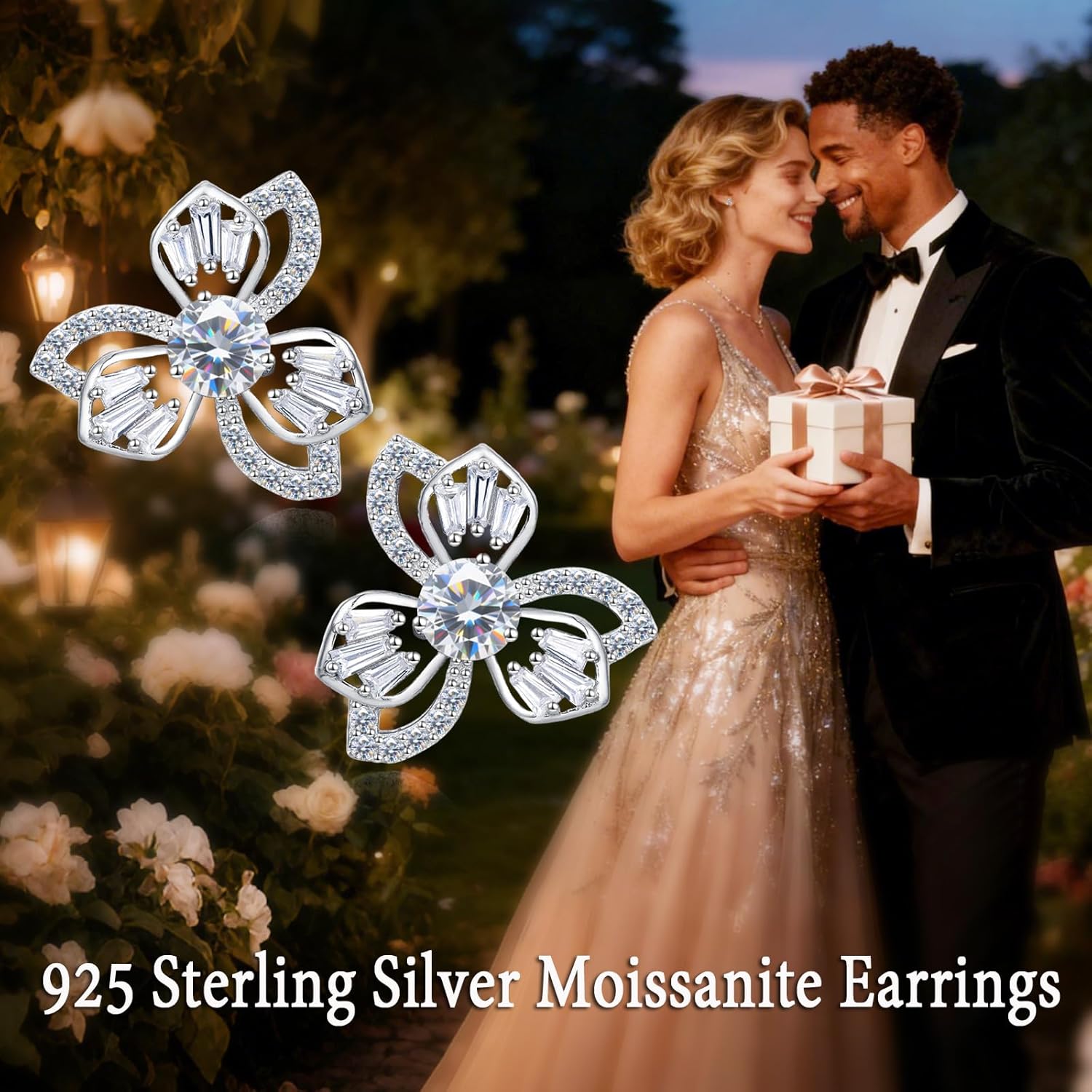 Moissanite Halo Earrings - Princess Cushion D Color VVS1 Clarity Sterling Silver Earrings for Women, Men - Perfect Jewelry Gifts - Image 2